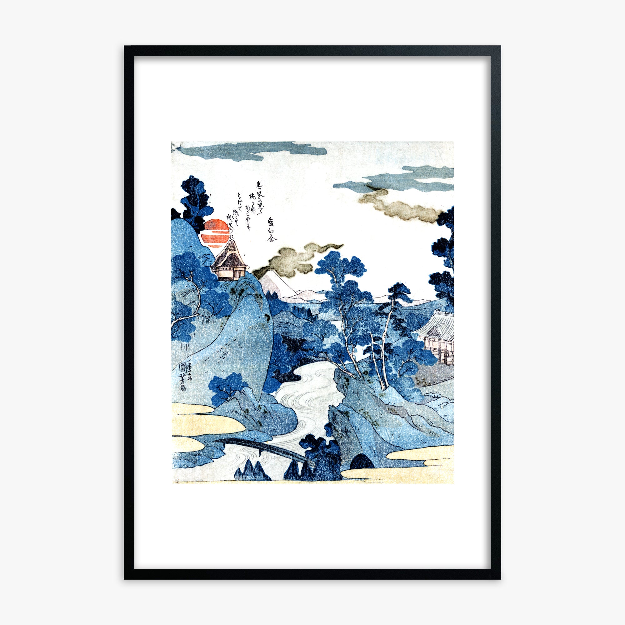 Utagawa Kuniyoshi: An evening view of Fuji, Black Framed Art Reproduction With Black Frame
