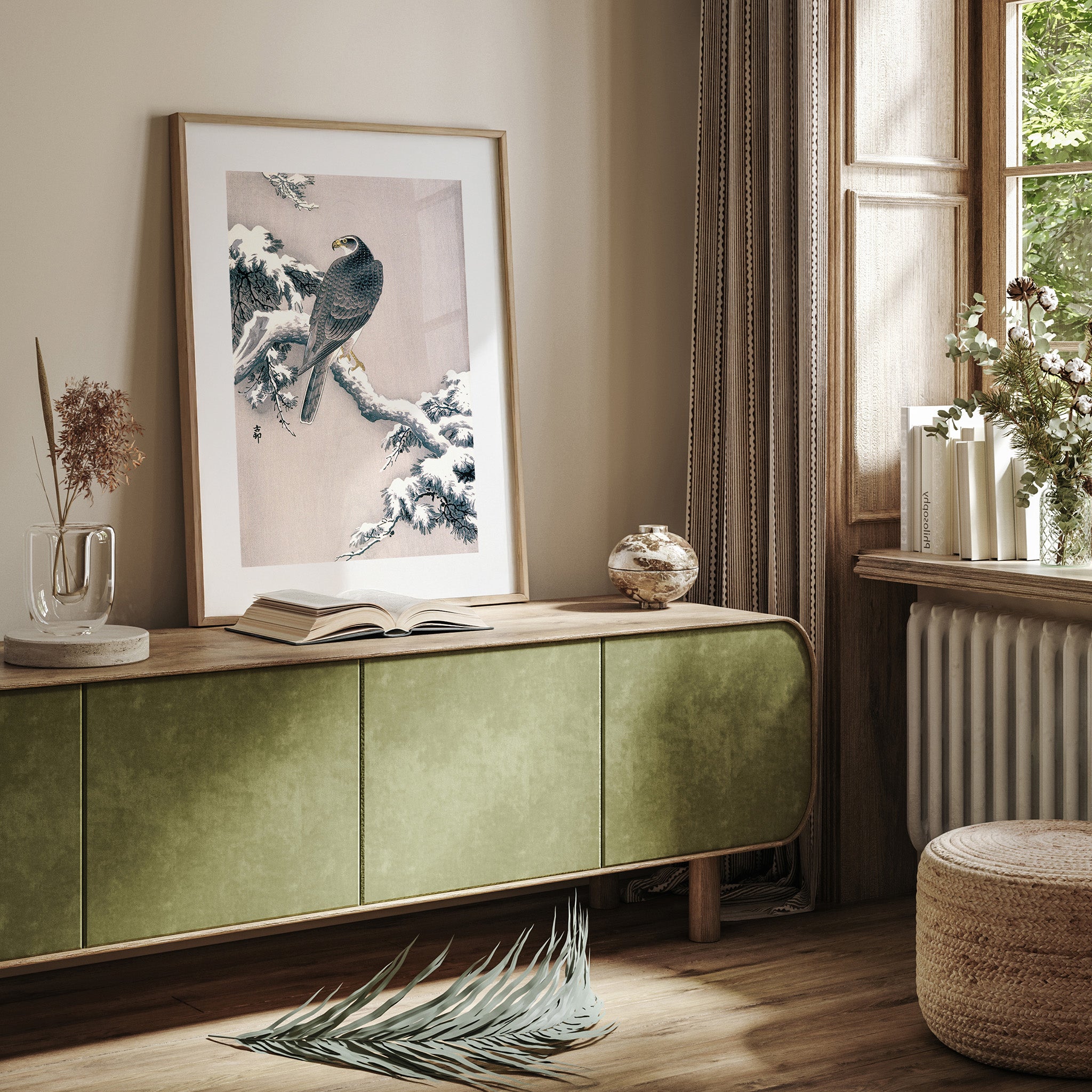 Design Concept No. 23 for Ohara Koson: Goshawk on Snow-covered Pine Bough Japanese Wall Art