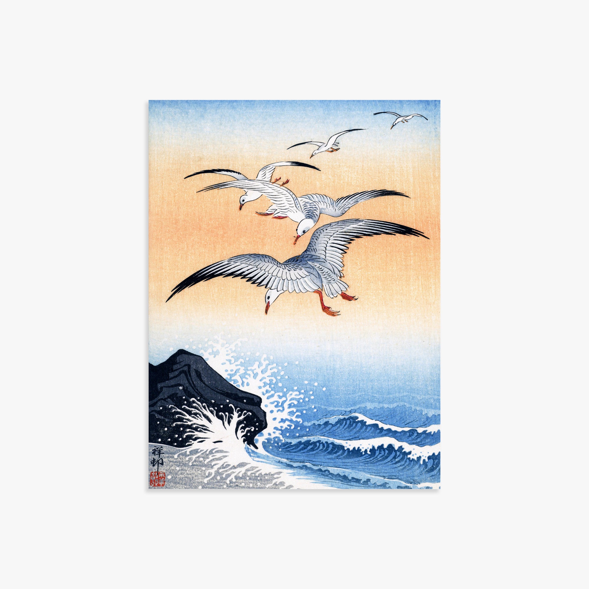 Ohara Koson: Five Seagulls Above Turbulent Sea, 30x40cm Art Reproduction Unframed