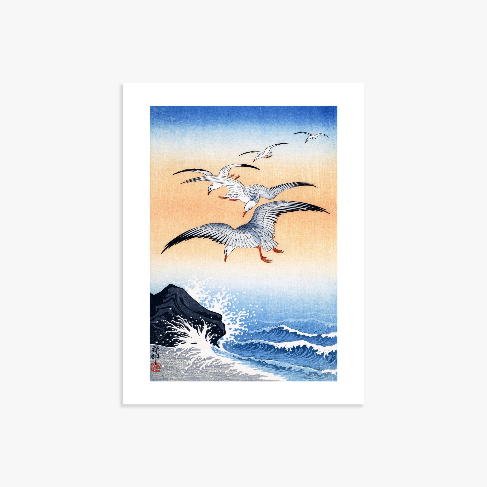 Ohara Koson: Five Seagulls Above Turbulent Sea, 30x40cm Art Reproduction Unframed