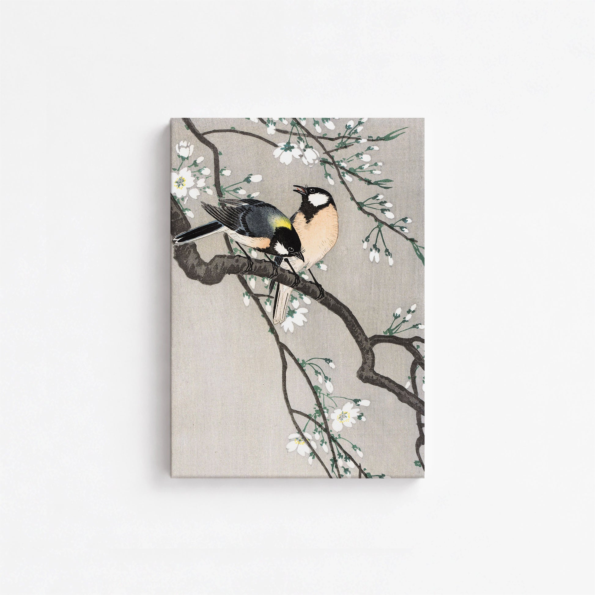 Ohara Koson: Tits on Cherry Branch, 21x30cm Satin Canvas Art Reproduction