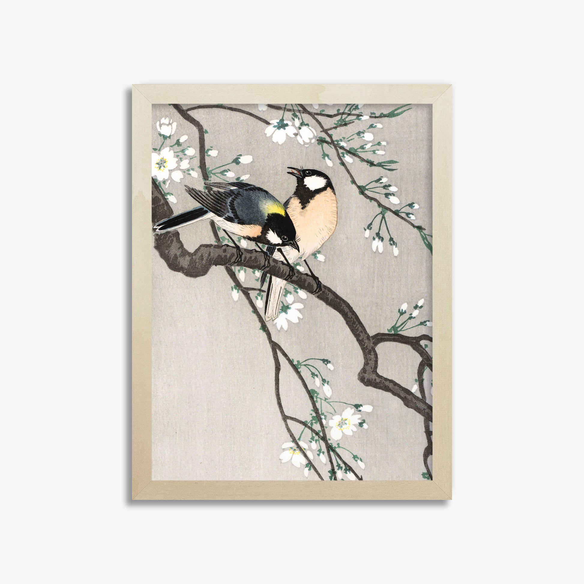Ohara Koson: Tits on Cherry Branch, 30x40cm Framed Art Reproduction With Lime Wood Frame