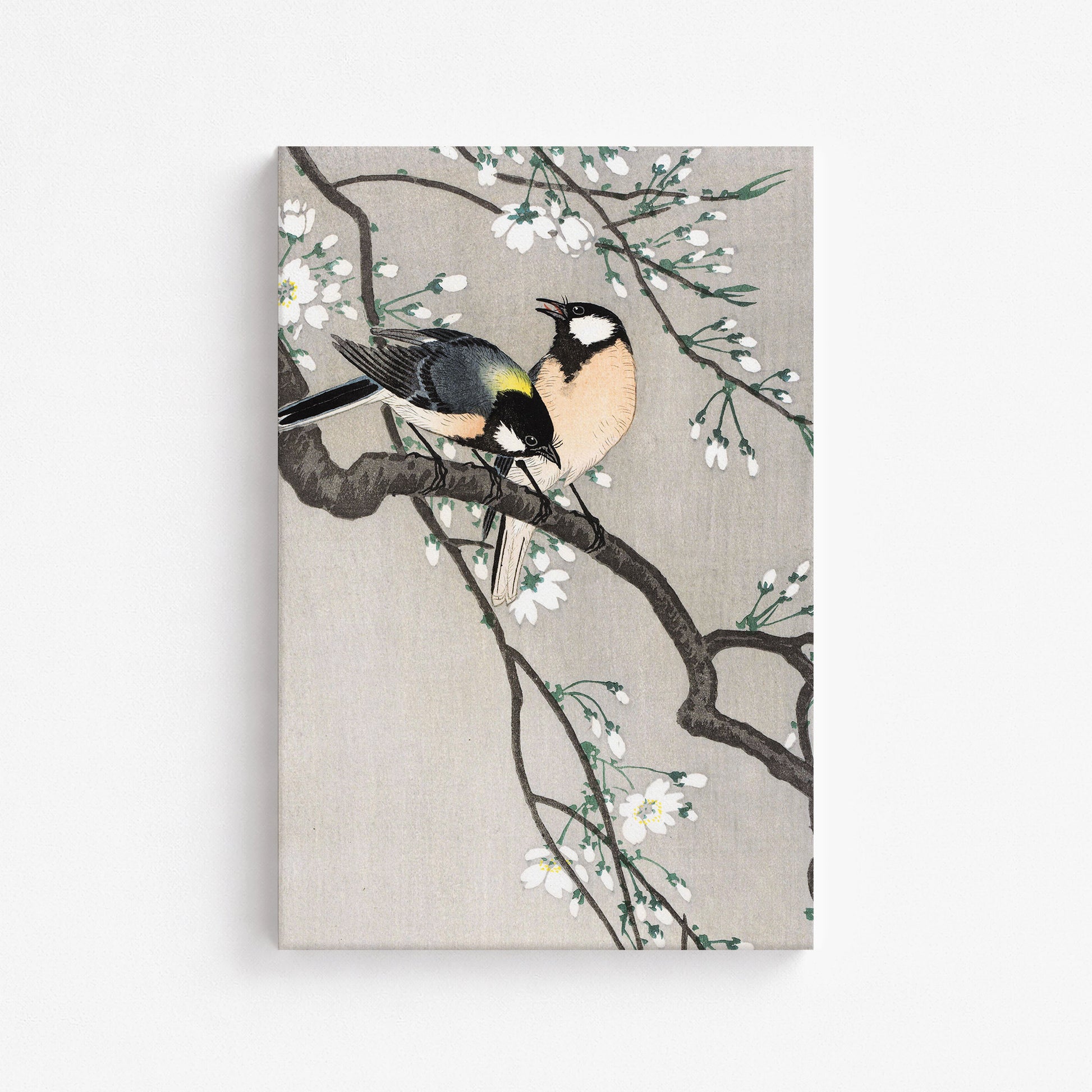 Ohara Koson: Tits on Cherry Branch, 61x91cm Satin Canvas Art Reproduction