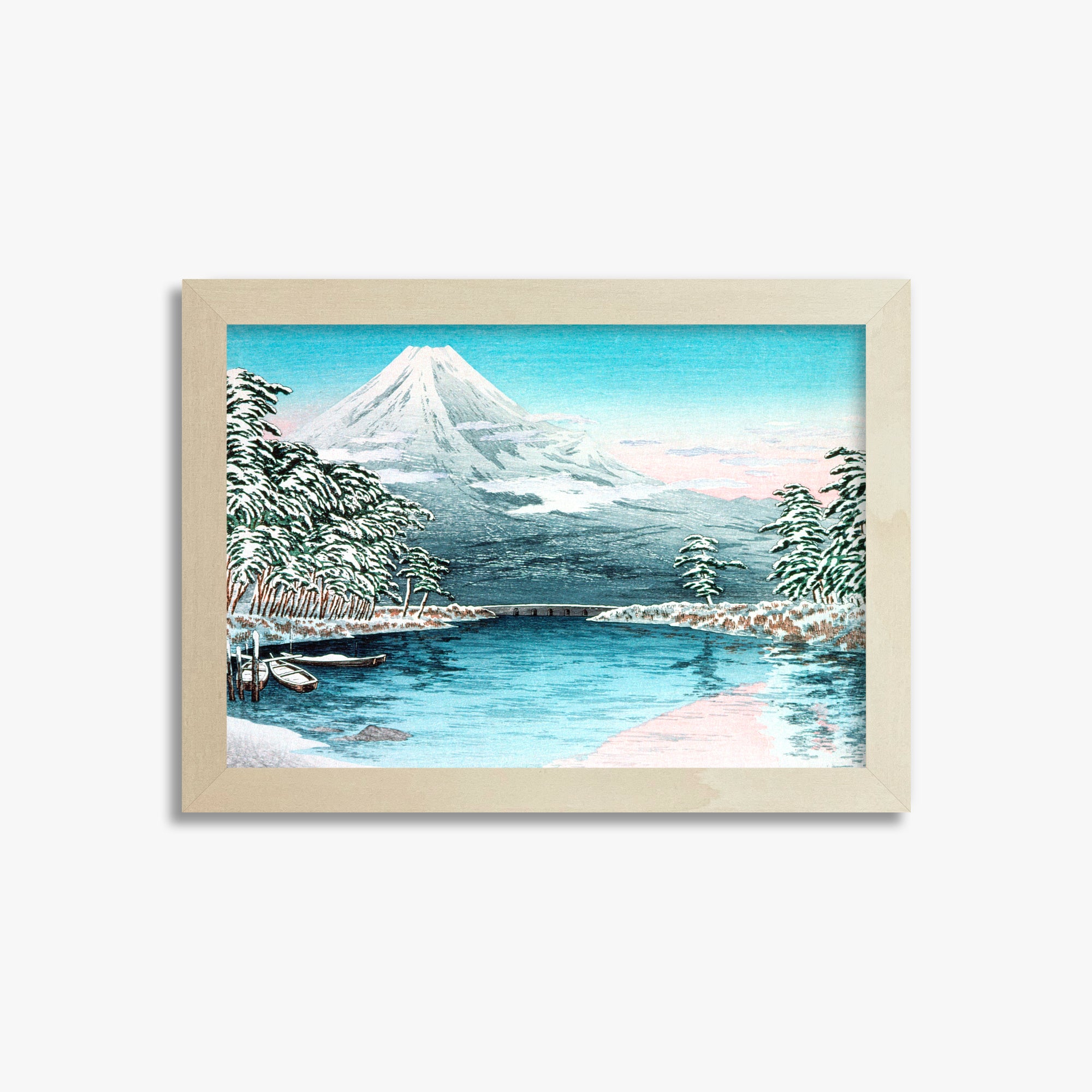 Takahashi Hiroaki (Shōtei): Mt. Fuji from Tagonoura, Snow Scene, 21x30cm Framed Art Reproduction With Lime Wood Frame