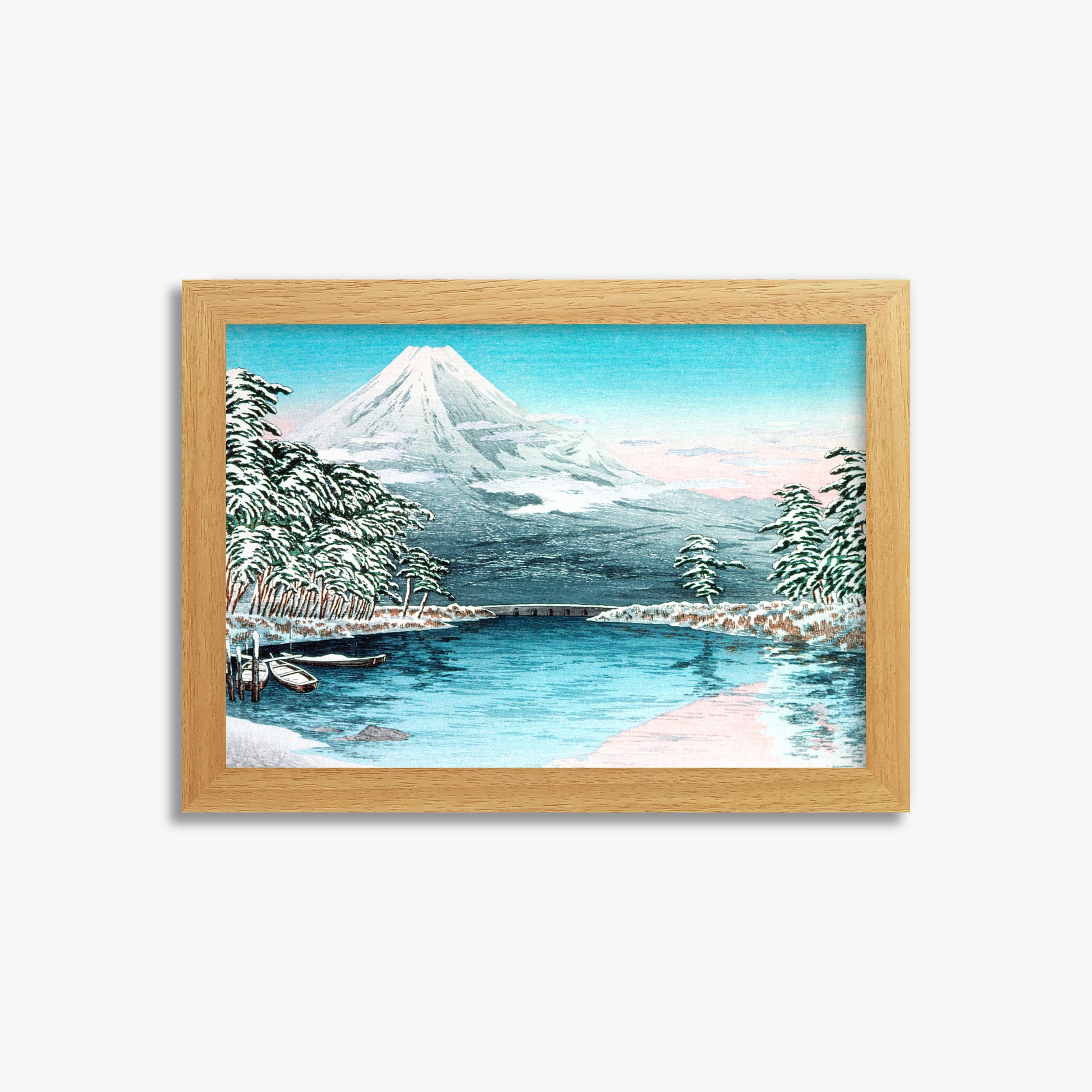 Takahashi Hiroaki (Shōtei): Mt. Fuji from Tagonoura, Snow Scene, 21x30cm Framed Art Reproduction With Oak Frame