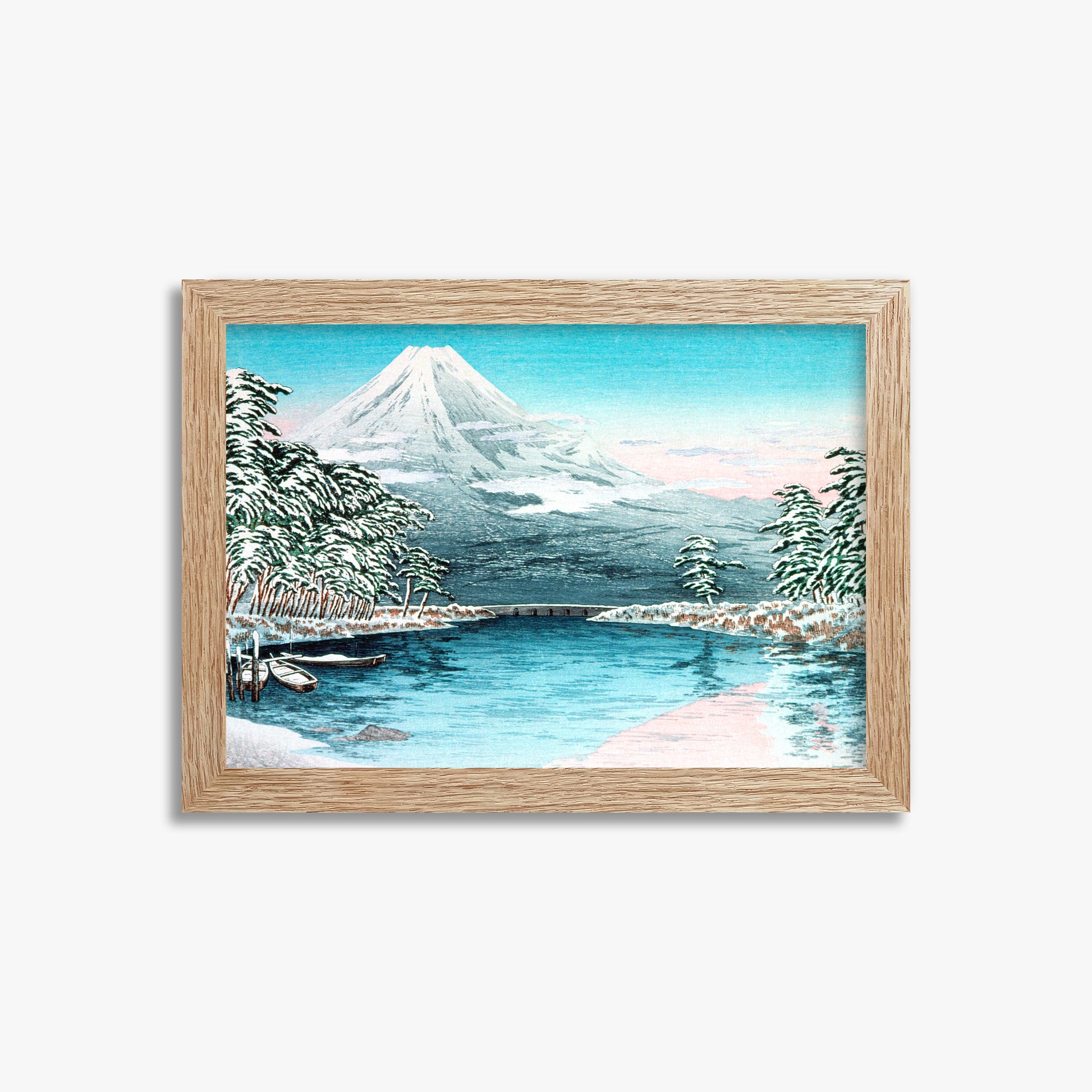 Takahashi Hiroaki (Shōtei): Mt. Fuji from Tagonoura, Snow Scene, 21x30cm Framed Art Reproduction With Raw Oak Frame