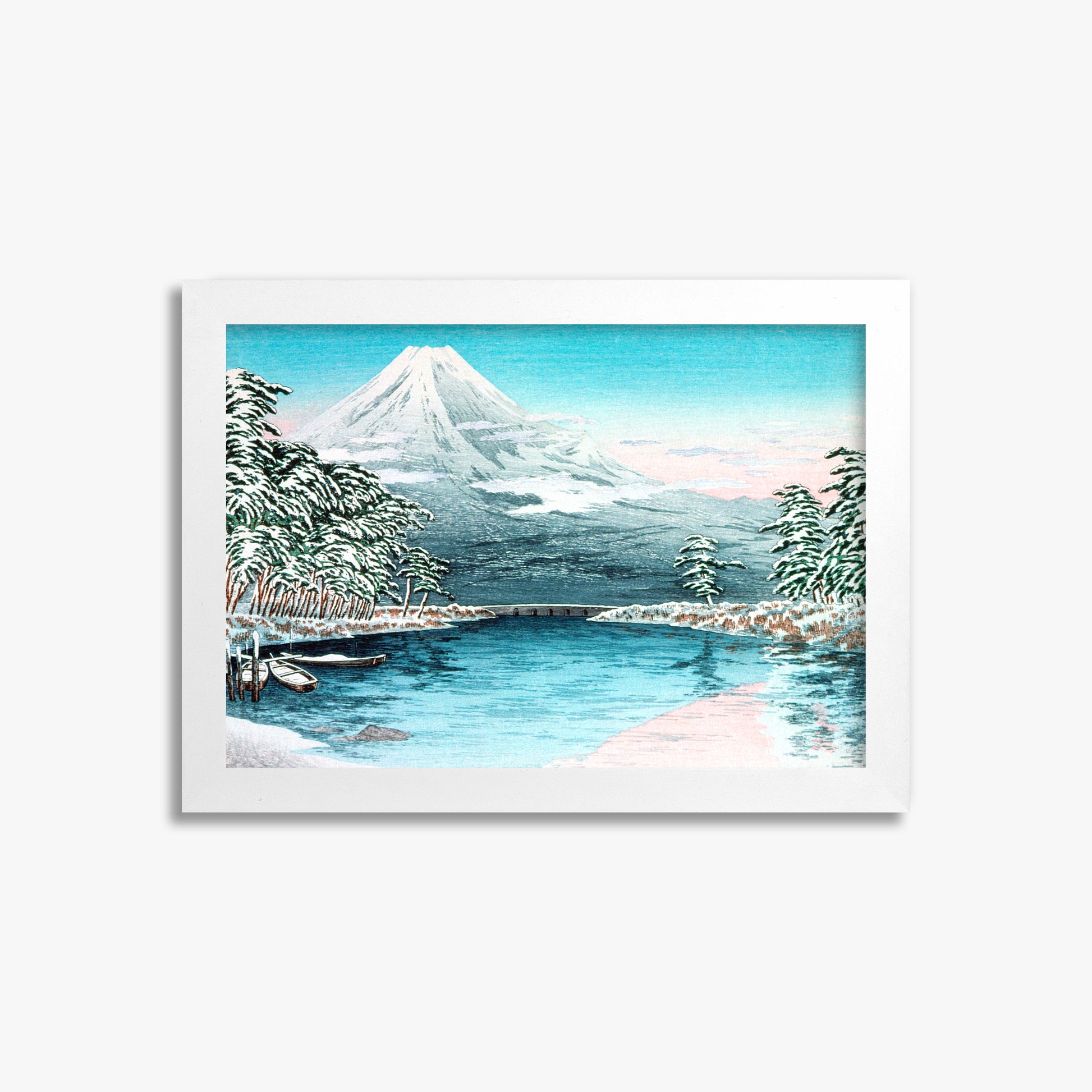Takahashi Hiroaki (Shōtei): Mt. Fuji from Tagonoura, Snow Scene, 21x30cm Framed Art Reproduction With White Frame
