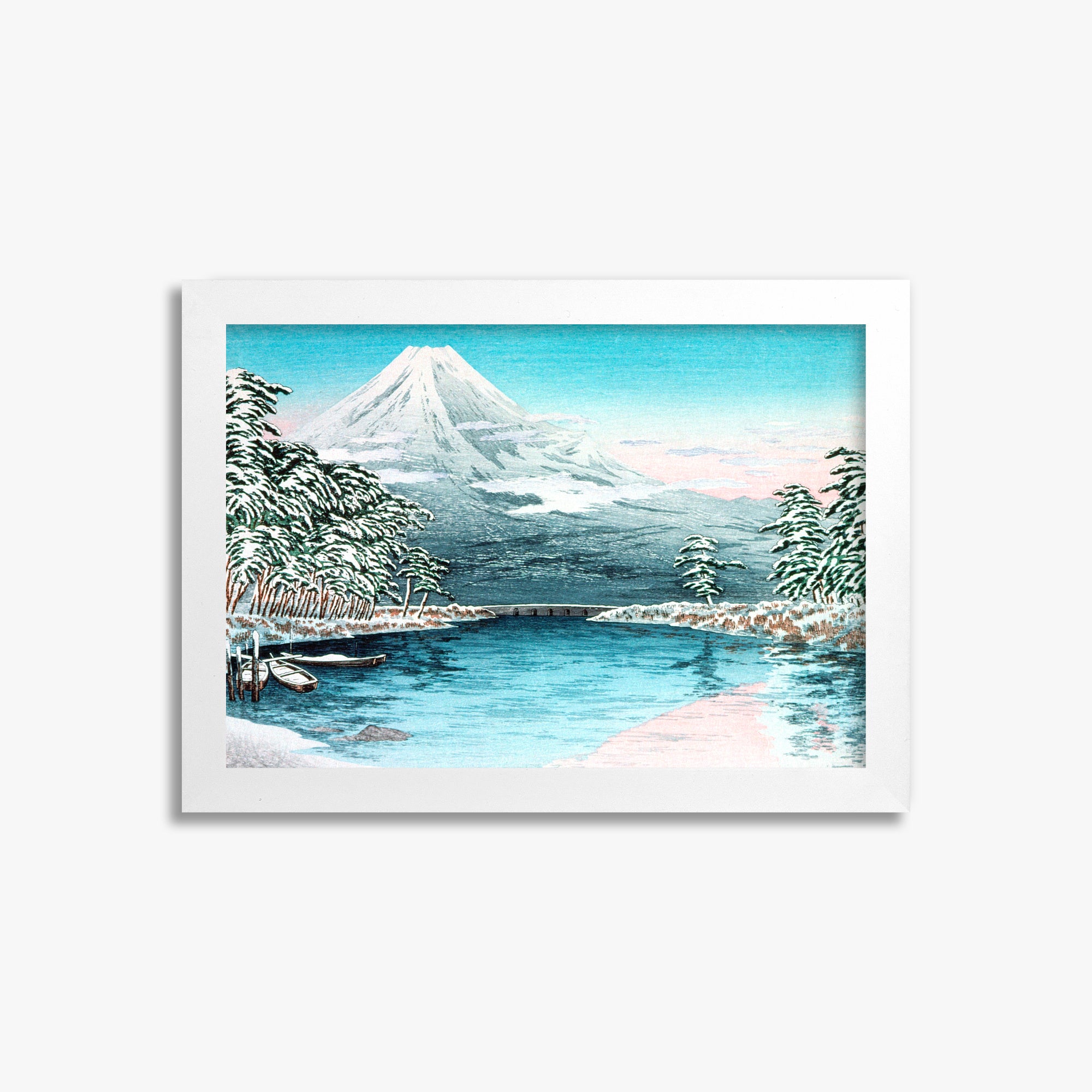 Takahashi Hiroaki (Shōtei): Mt. Fuji from Tagonoura, Snow Scene, 21x30cm Framed Art Reproduction With White Frame