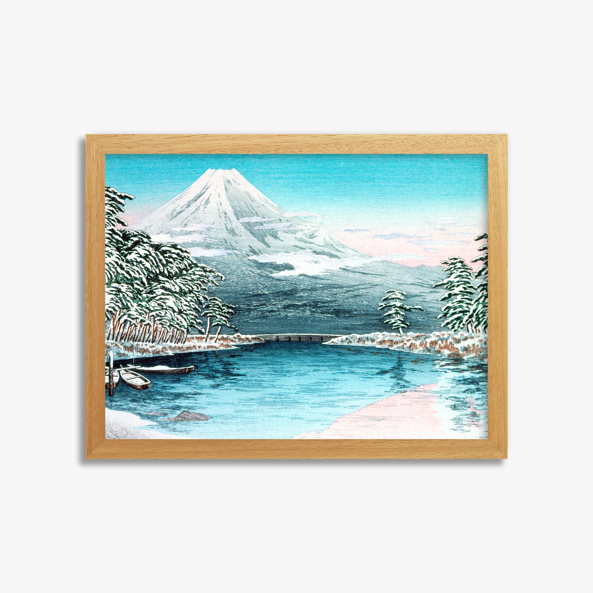 Takahashi Hiroaki (Shōtei): Mt. Fuji from Tagonoura, Snow Scene, 30x40cm Framed Art Reproduction With Oak Frame