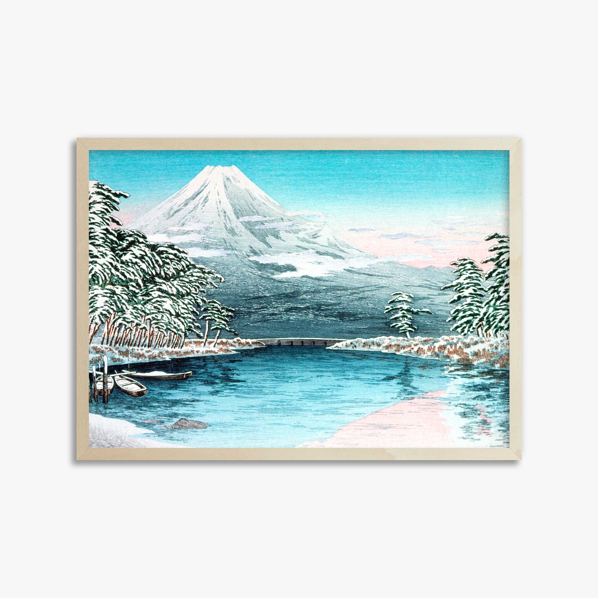 Takahashi Hiroaki (Shōtei): Mt. Fuji from Tagonoura, Snow Scene, 50x70cm Framed Art Reproduction With Lime Wood Frame