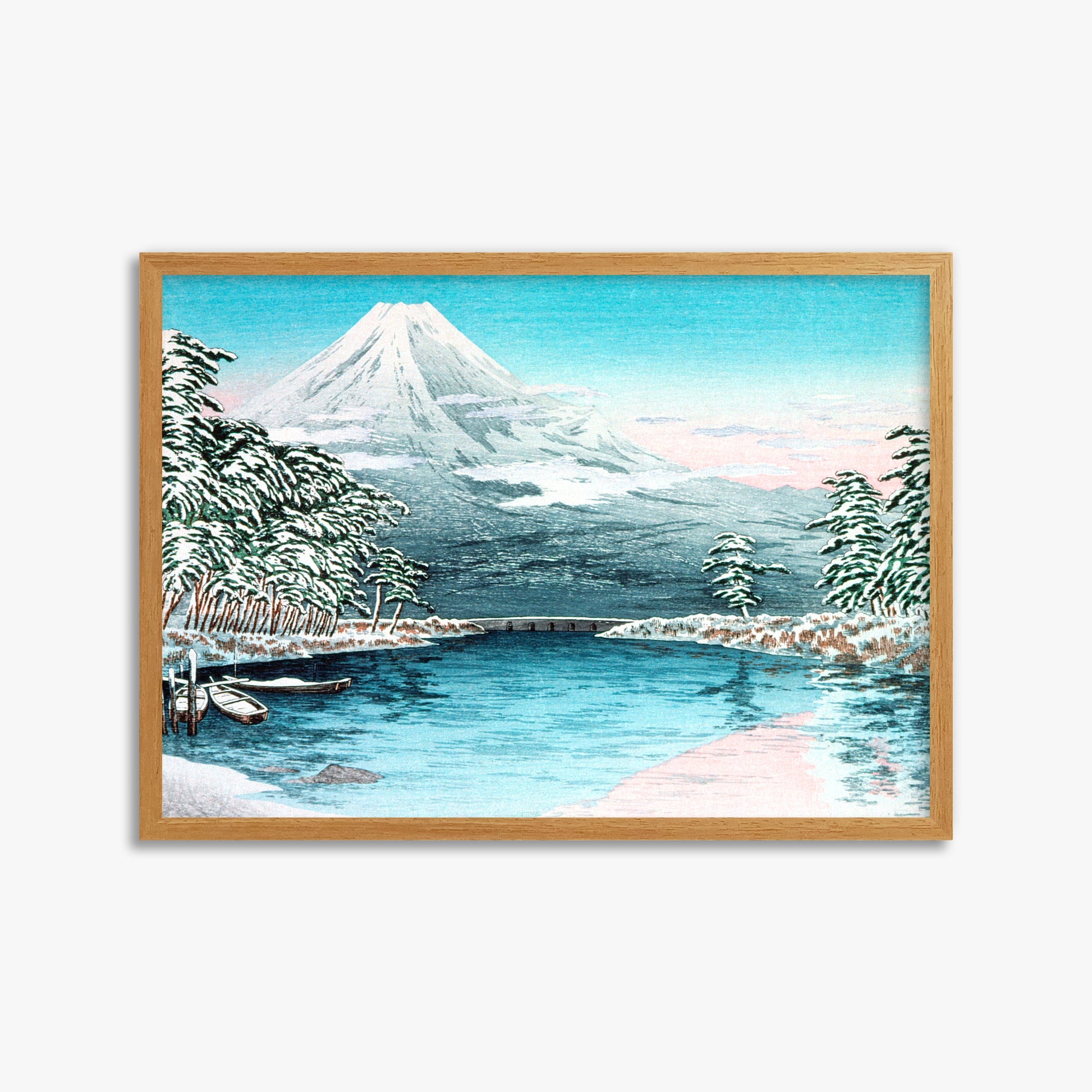 Takahashi Hiroaki (Shōtei): Mt. Fuji from Tagonoura, Snow Scene, 50x70cm Framed Art Reproduction With Oak Frame