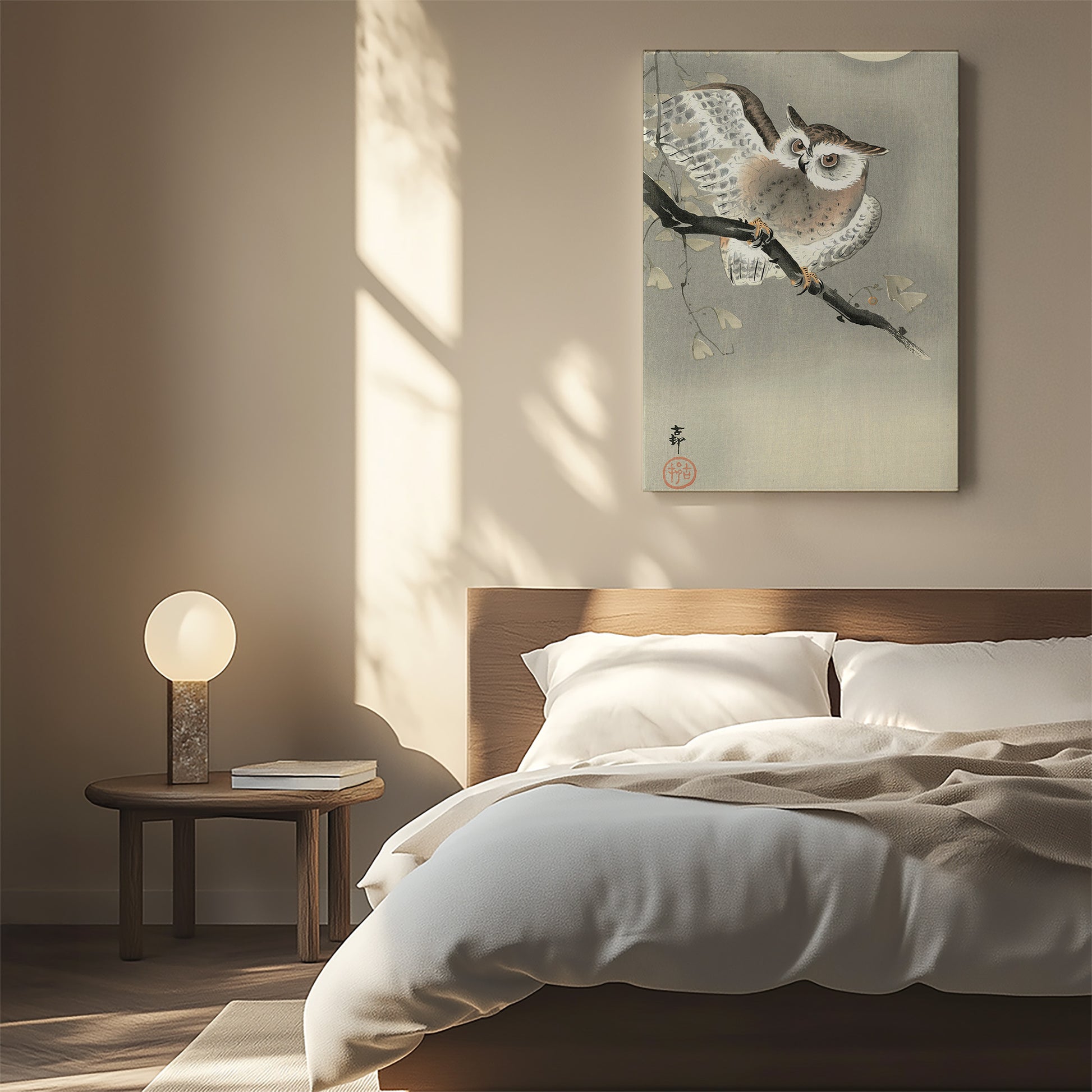 Design Concept No. 55 for Ohara Koson: Long-Eared Owl in Ginkgo Japanese Wall Art