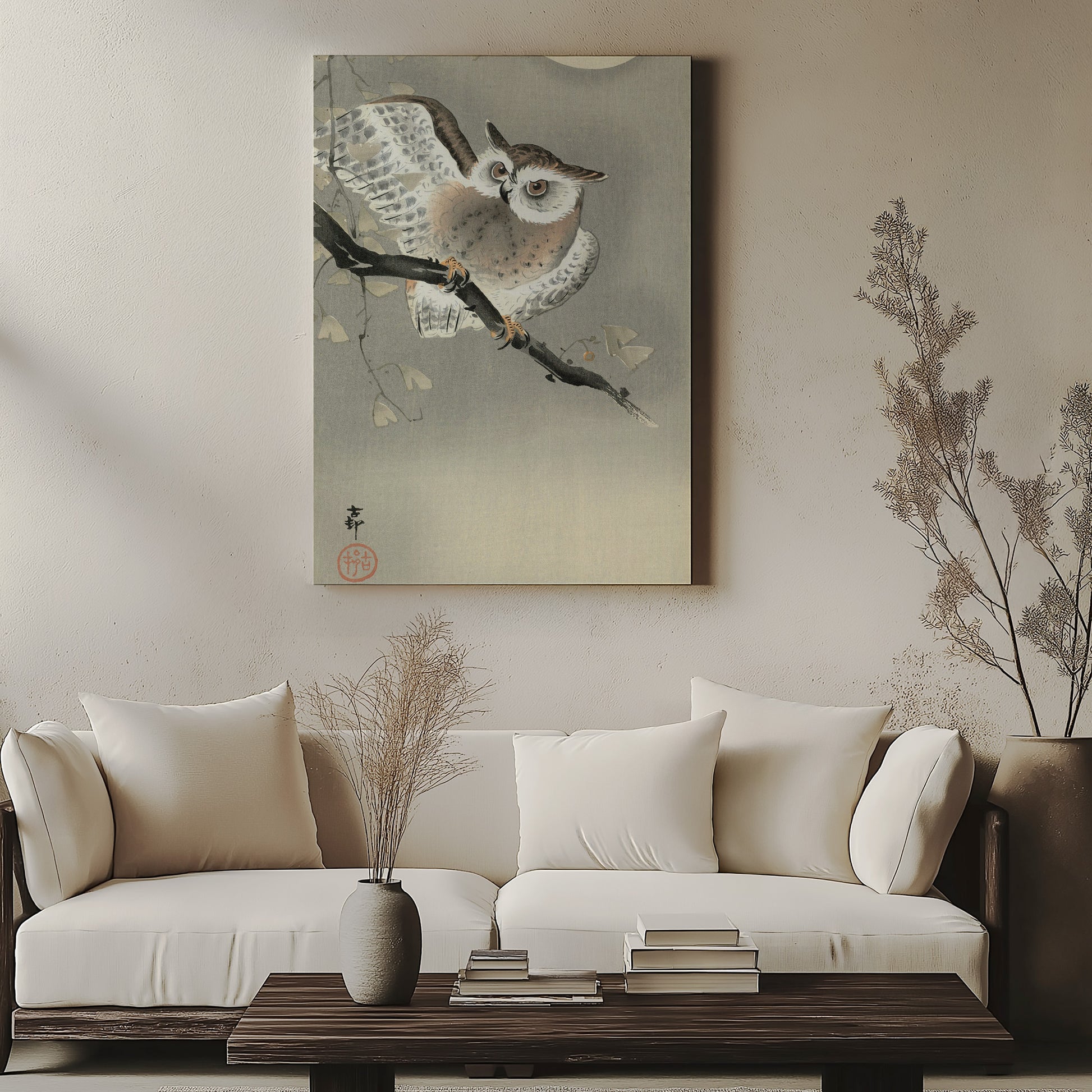 Design Concept No. 57 for Ohara Koson: Long-Eared Owl in Ginkgo Japanese Wall Art