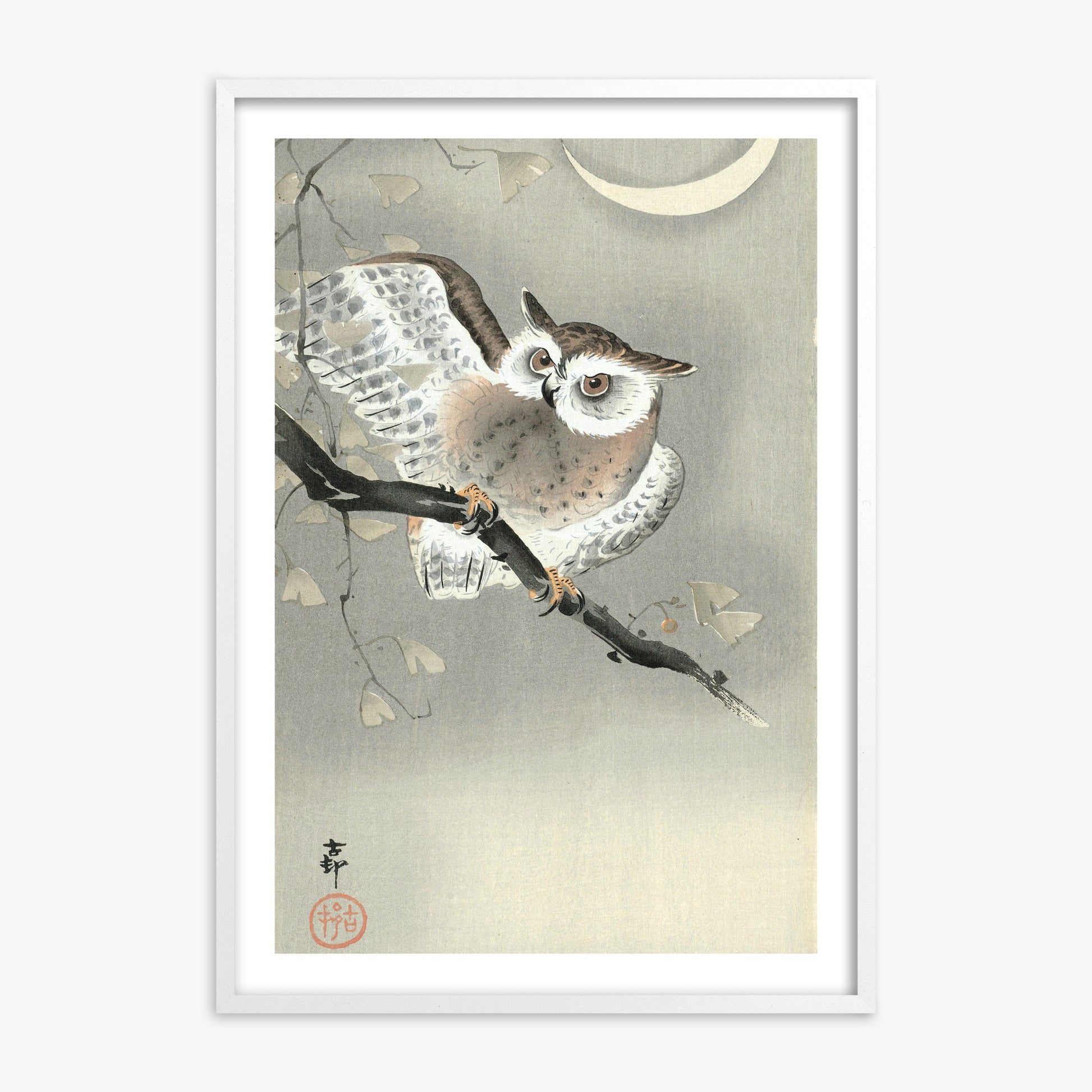 Ohara Koson: Long-Eared Owl in Ginkgo, 70x100cm Whitek Framed Art Reproduction
