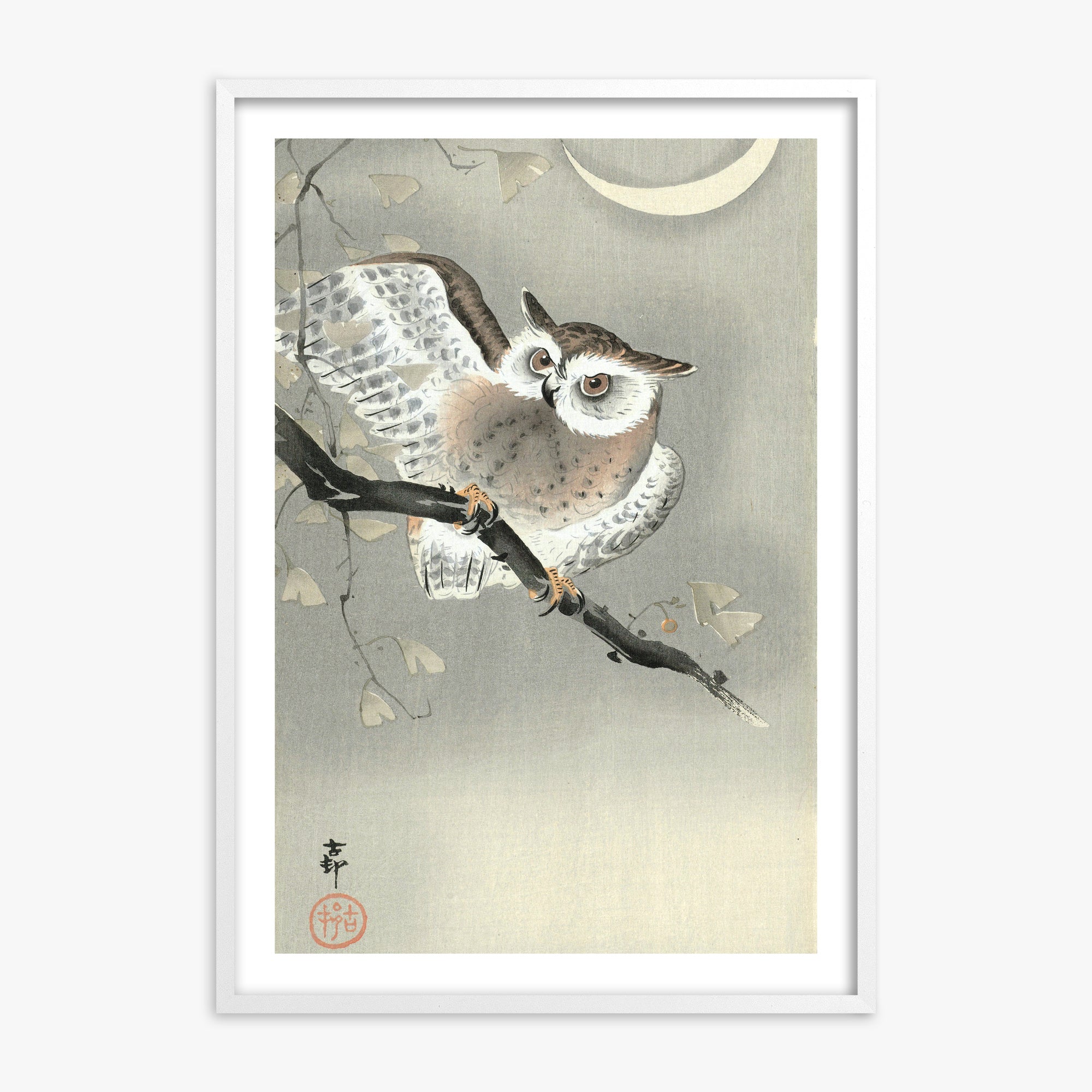 Ohara Koson: Long-Eared Owl in Ginkgo, 70x100cm Whitek Framed Art Reproduction