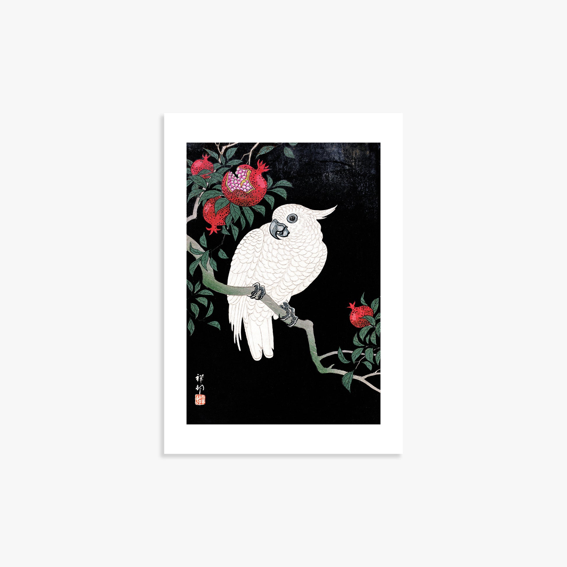 Ohara Koson: Cockatoo and Pomegranate, 21x30cm Art Reproduction Unframed