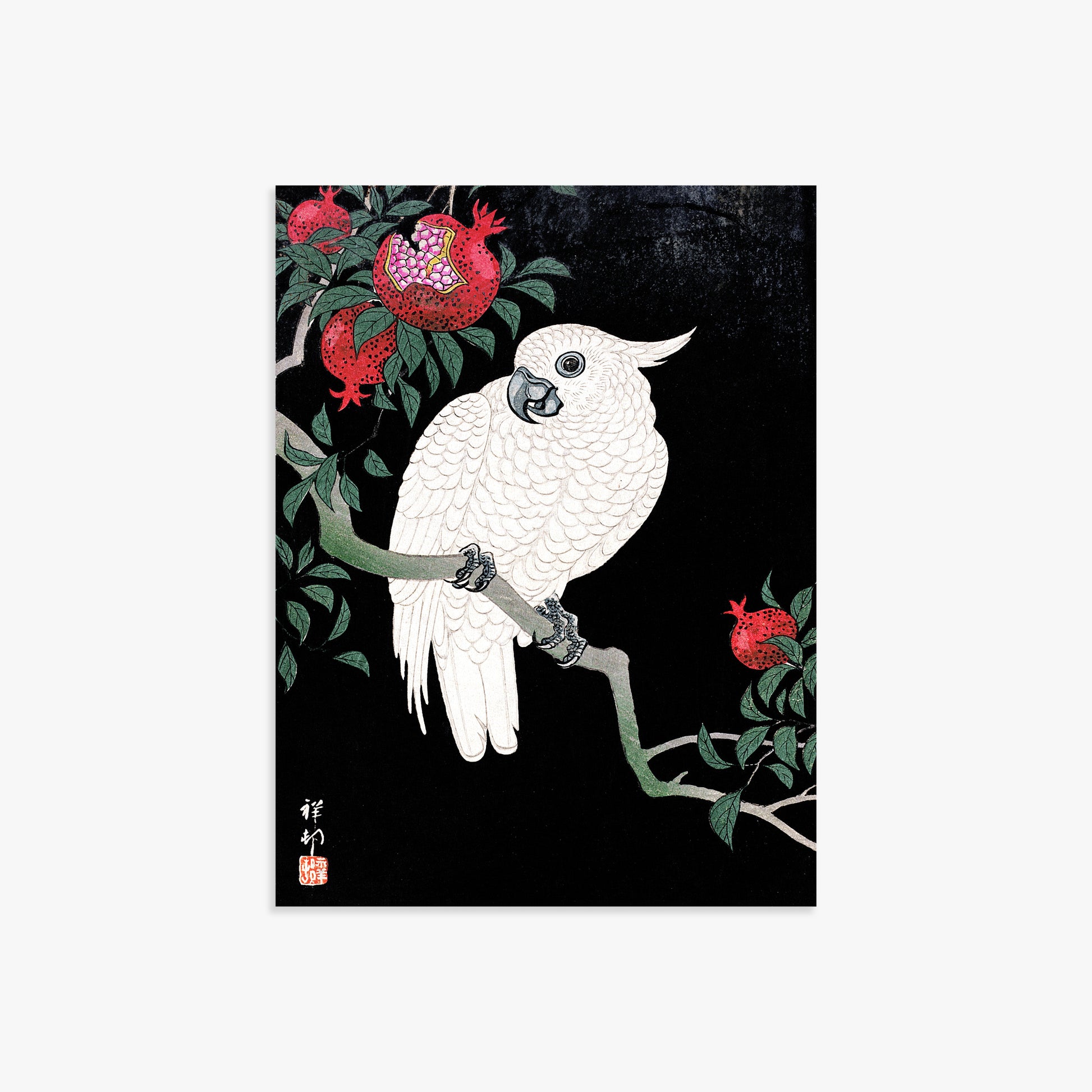Ohara Koson: Cockatoo and Pomegranate, 30x40cm Art Reproduction Unframed