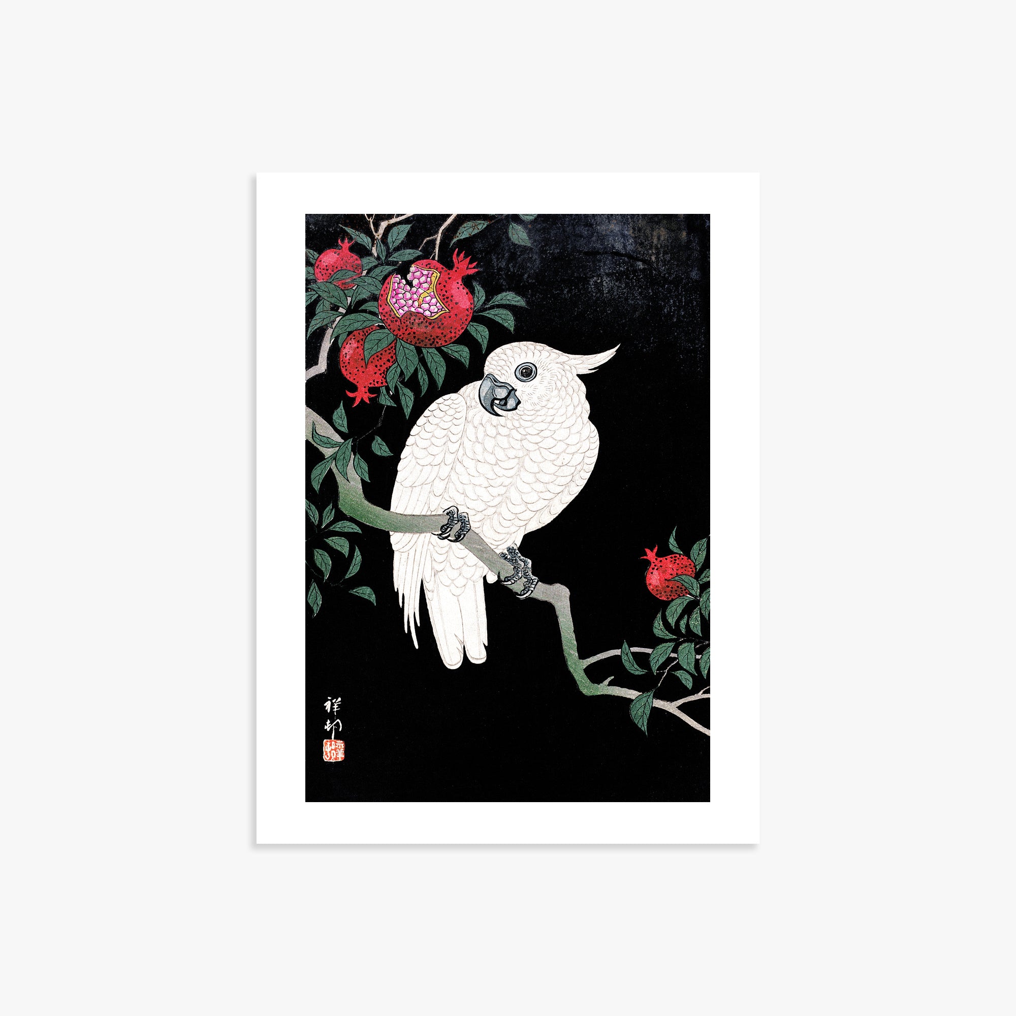 Ohara Koson: Cockatoo and Pomegranate, 30x40cm Art Reproduction Unframed
