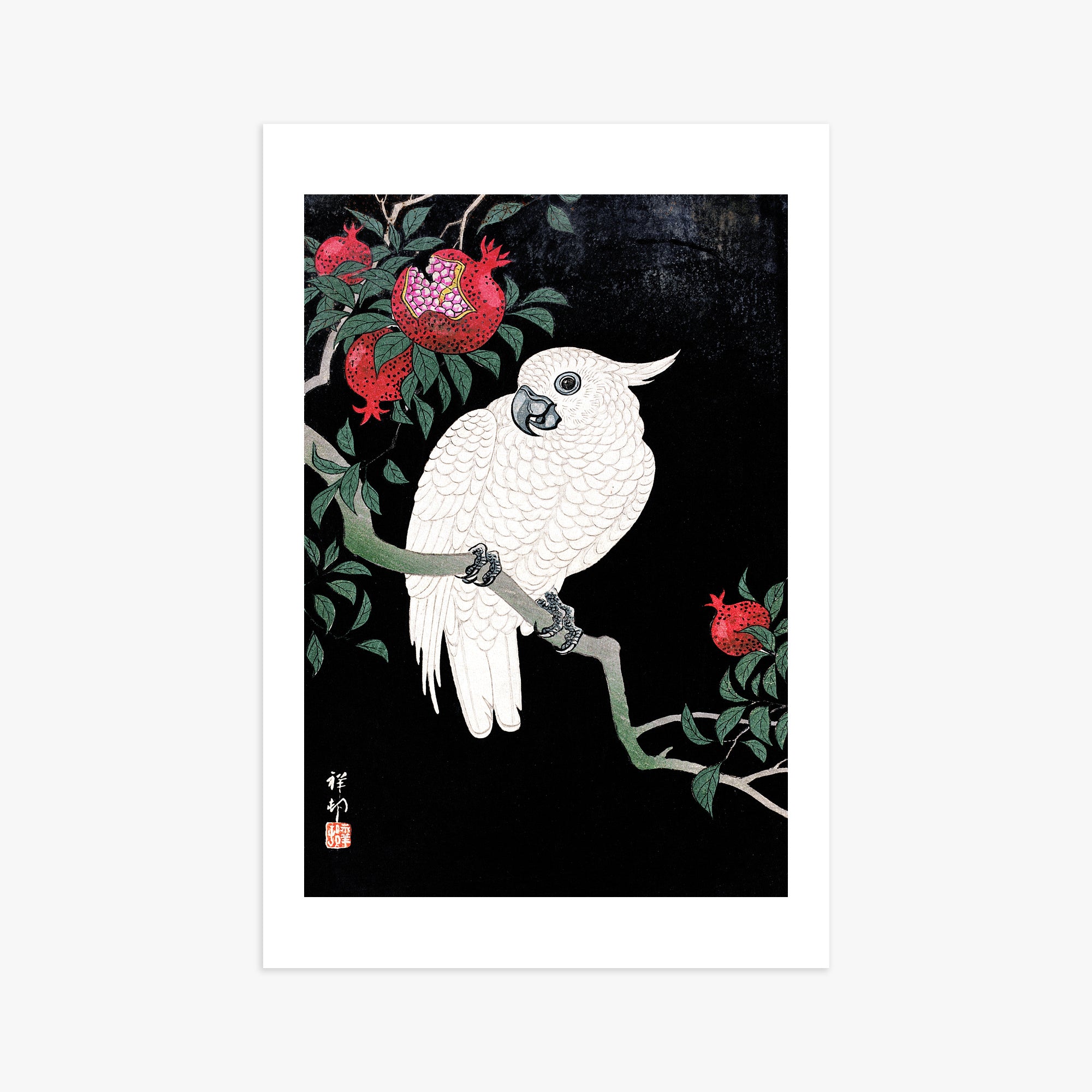Ohara Koson: Cockatoo and Pomegranate, 61x91cm Art Reproduction Unframed