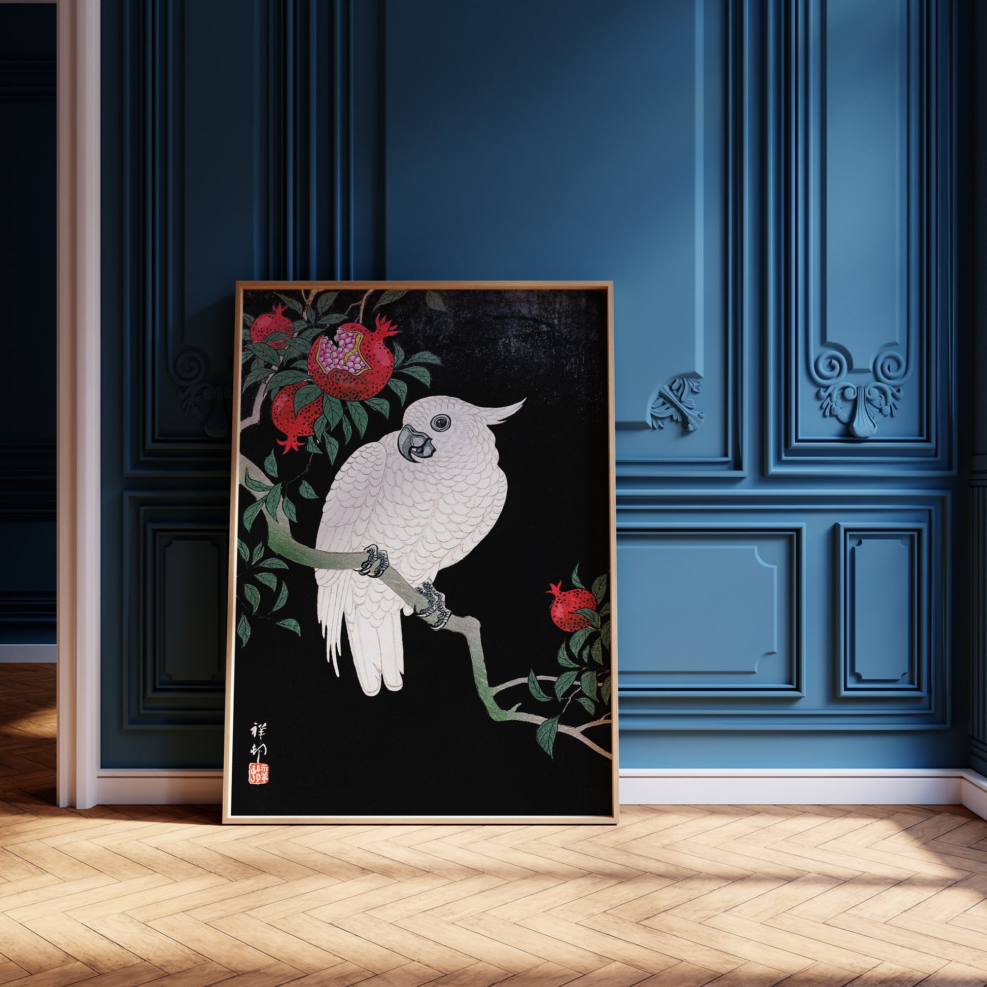 Design Concept No. 12 for Ohara Koson: Cockatoo and Pomegranate Japanese Wall Art