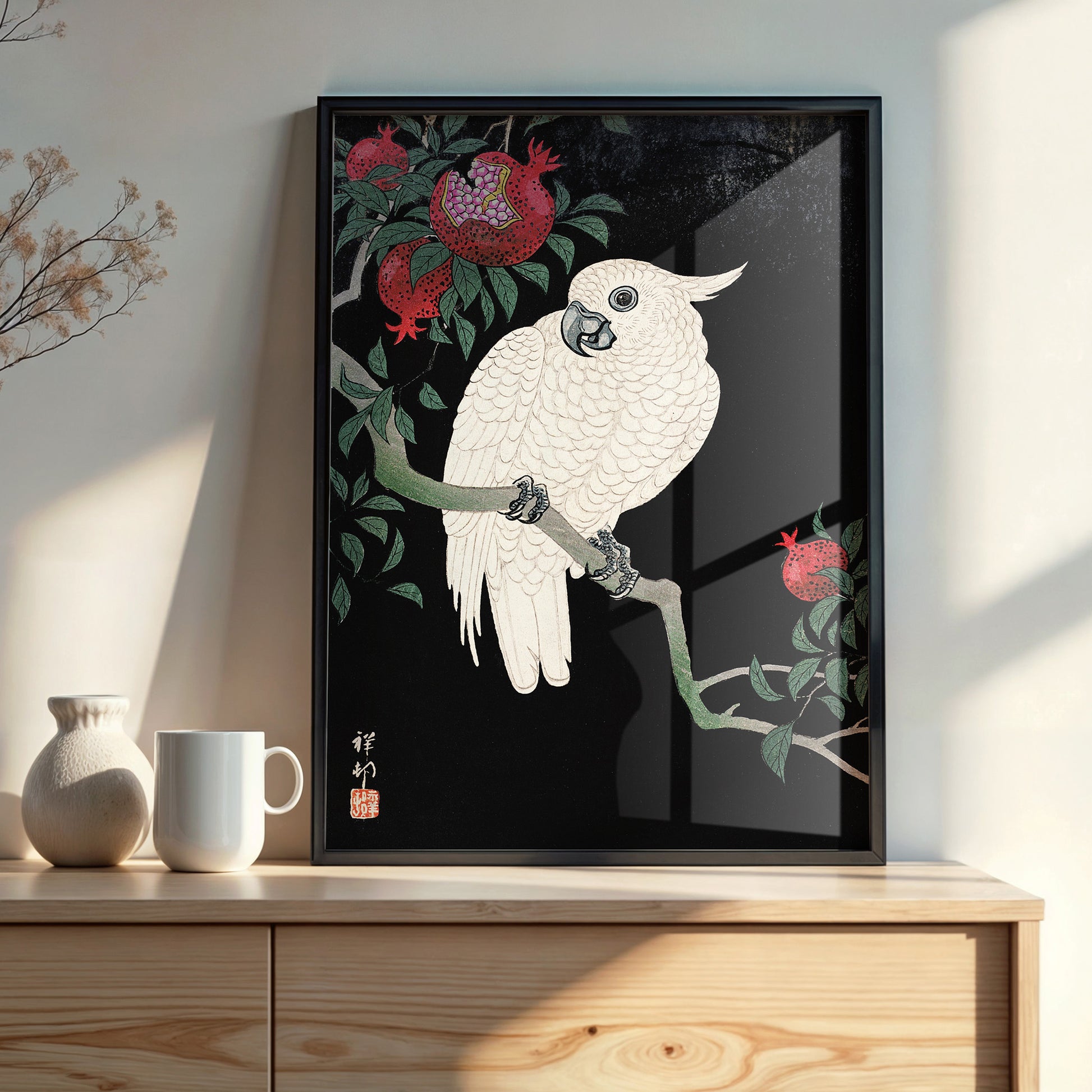 Design Concept No. 22 for Ohara Koson: Cockatoo and Pomegranate Japanese Wall Art
