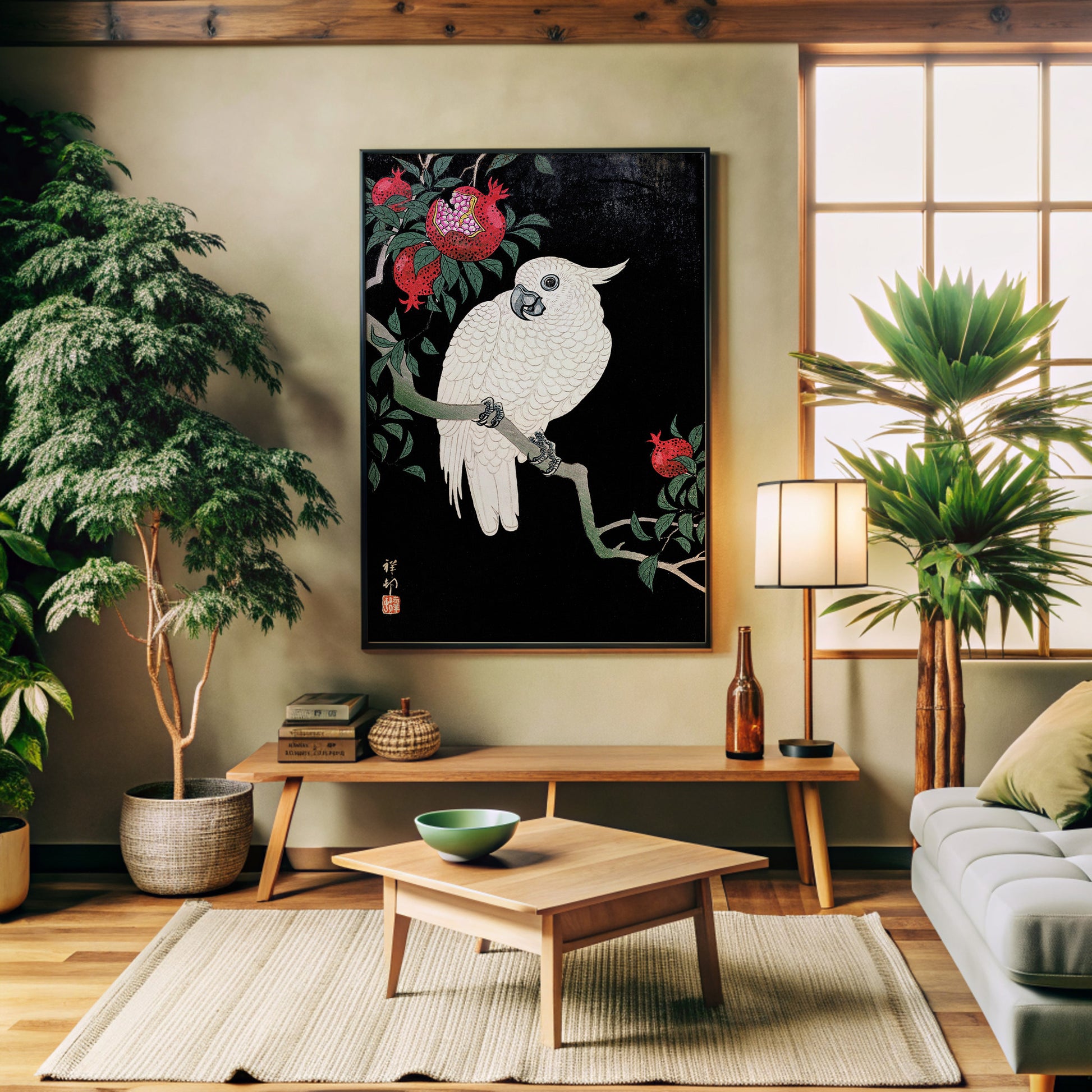 Design Concept No. 32 for Ohara Koson: Cockatoo and Pomegranate Japanese Wall Art