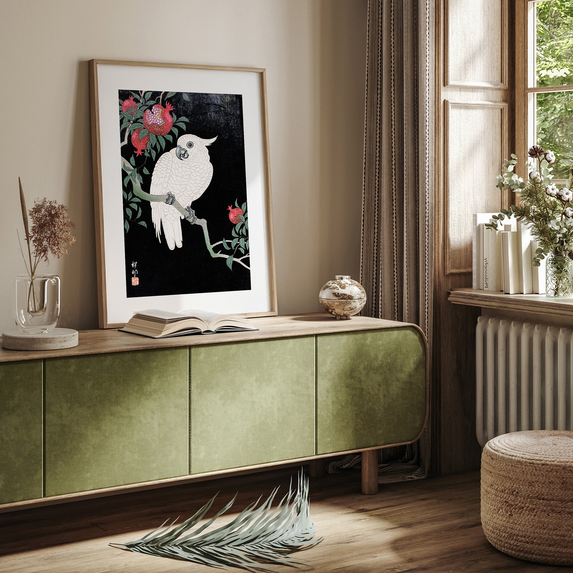 Design Concept No. 23 for Ohara Koson: Cockatoo and Pomegranate Japanese Wall Art