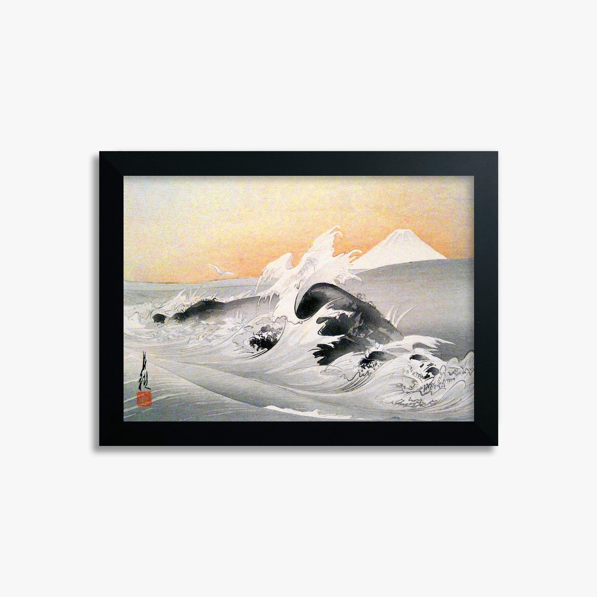Ogata Gekko: Fuji Seen From The Sea, 21x30cm Framed Art Reproduction With Black Frame