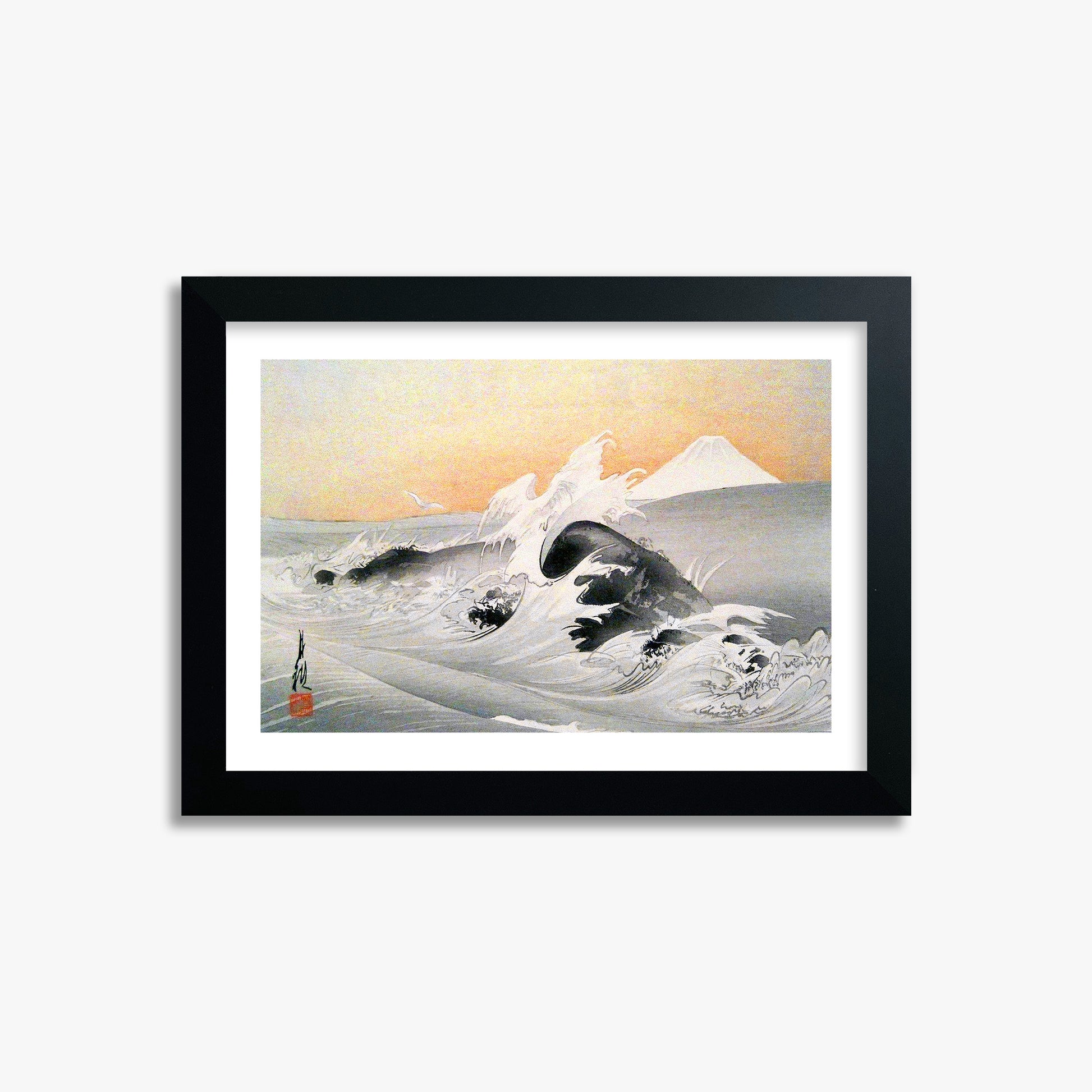 Ogata Gekko: Fuji Seen From The Sea, 21x30cm Framed Art Reproduction With Black Frame