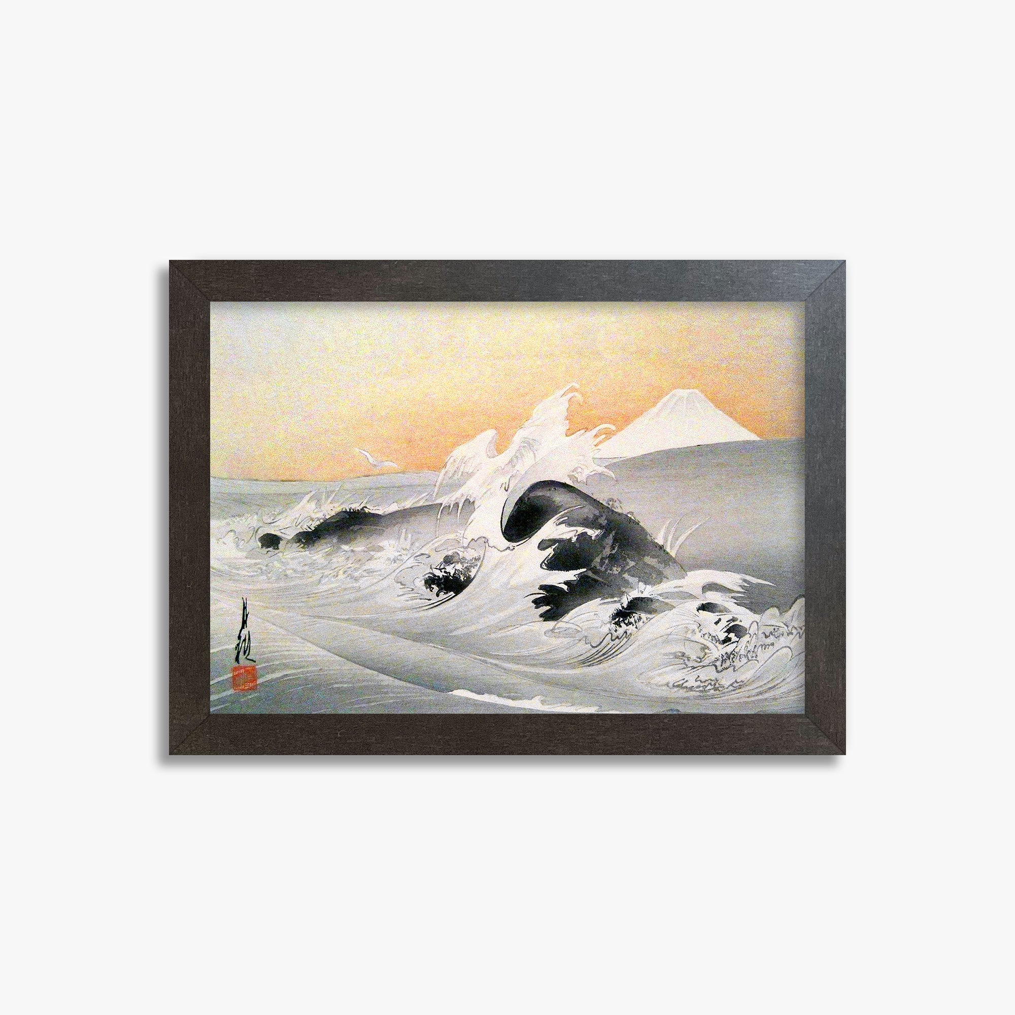 Ogata Gekko: Fuji Seen From The Sea, 21x30cm Framed Art Reproduction With Espresso Frame