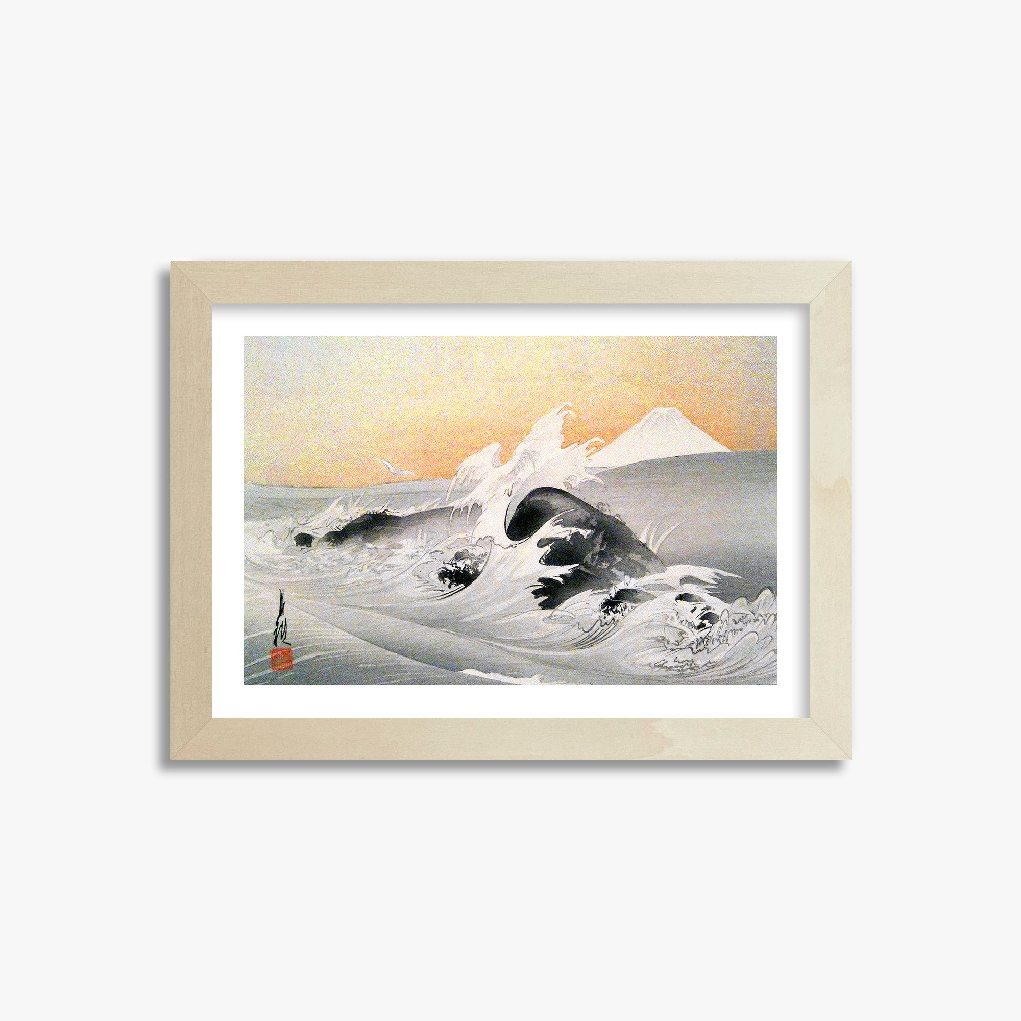Ogata Gekko: Fuji Seen From The Sea, 21x30cm Framed Art Reproduction With Lime Wood Frame