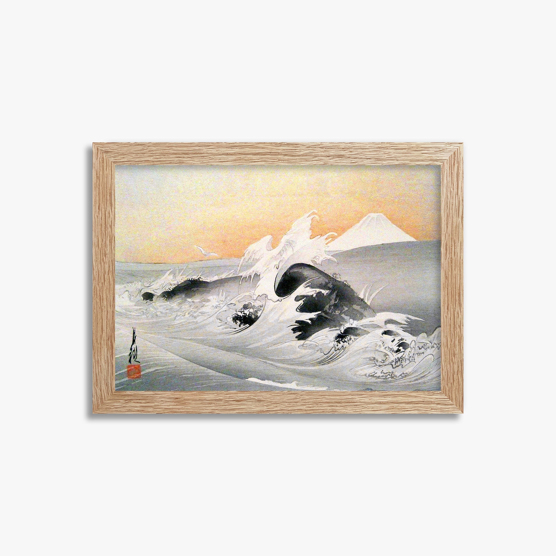 Ogata Gekko: Fuji Seen From The Sea, 21x30cm Framed Art Reproduction With Raw Oak Frame