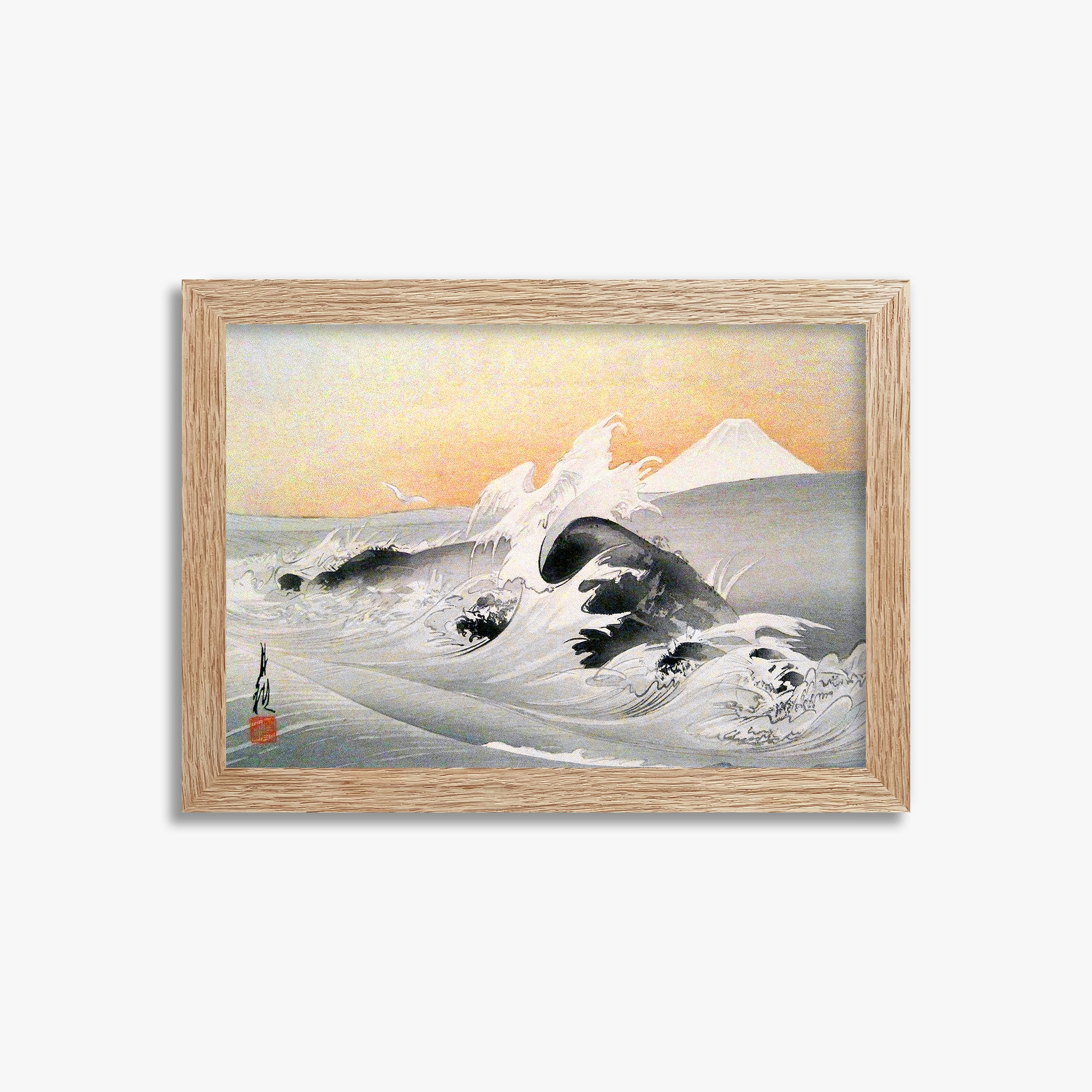 Ogata Gekko: Fuji Seen From The Sea, 21x30cm Framed Art Reproduction With Raw Oak Frame