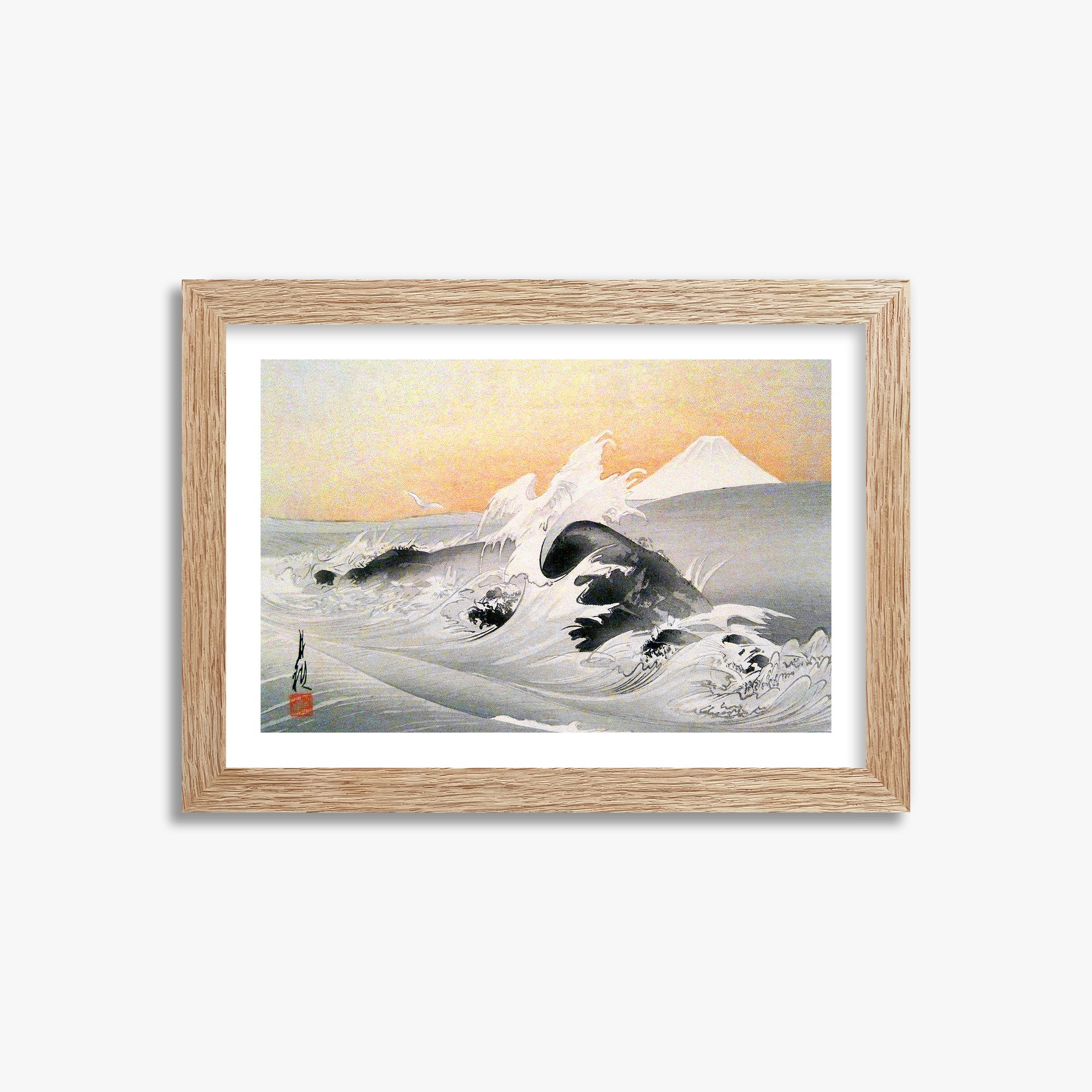 Ogata Gekko: Fuji Seen From The Sea, 21x30cm Framed Art Reproduction With Raw Oak Frame