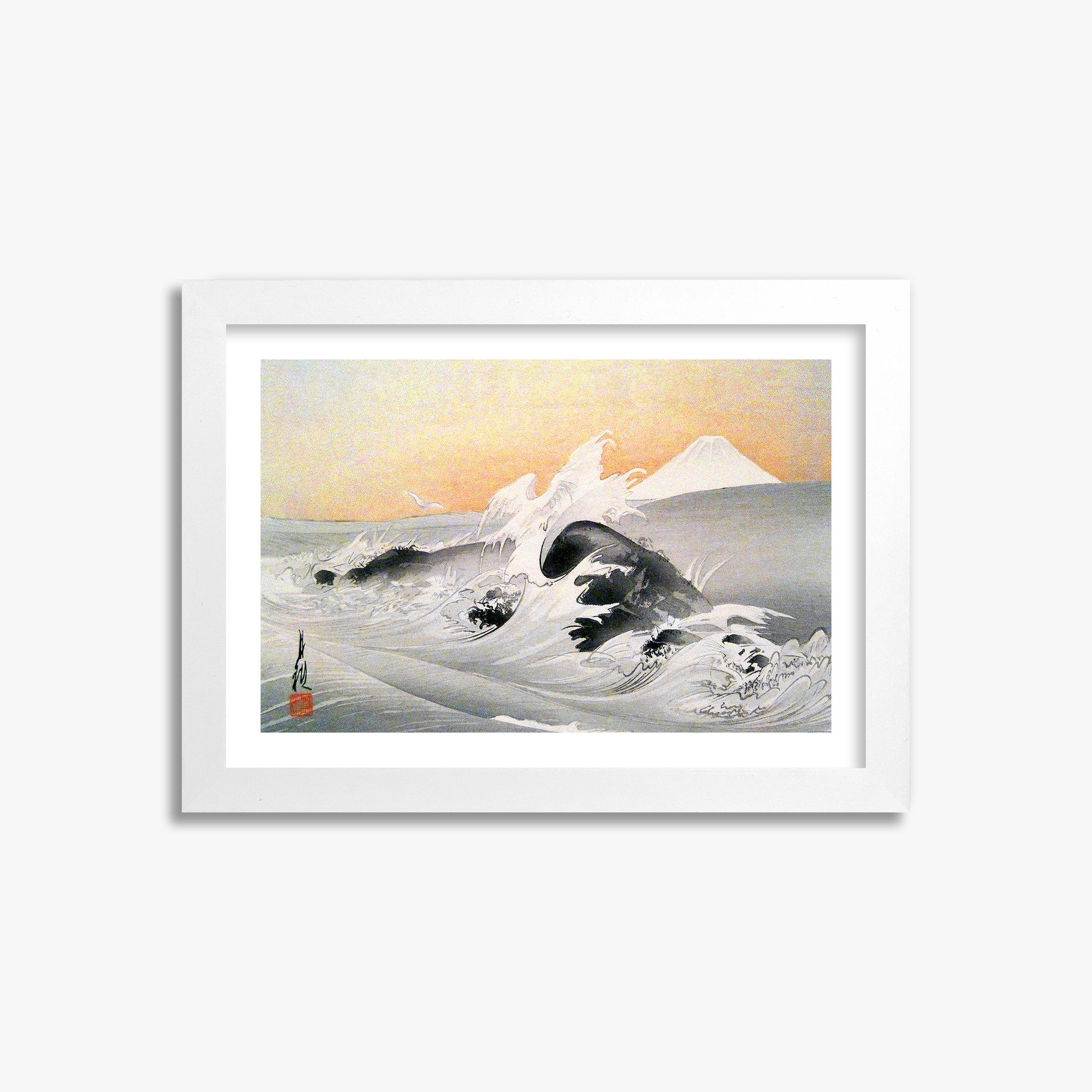Ogata Gekko: Fuji Seen From The Sea, 21x30cm Framed Art Reproduction With White Frame