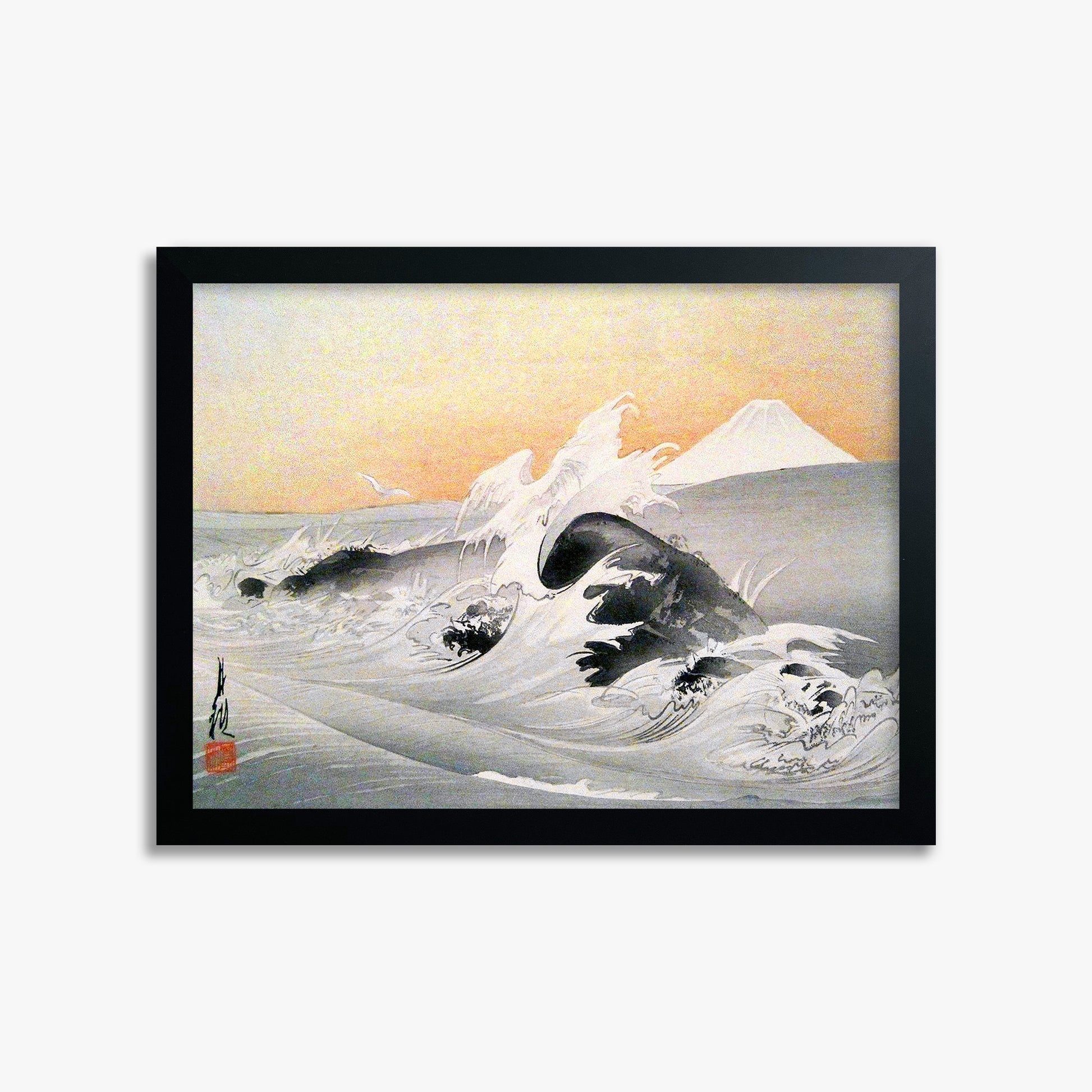 Ogata Gekko: Fuji Seen From The Sea, 30x40cm Framed Art Reproduction With Black Frame