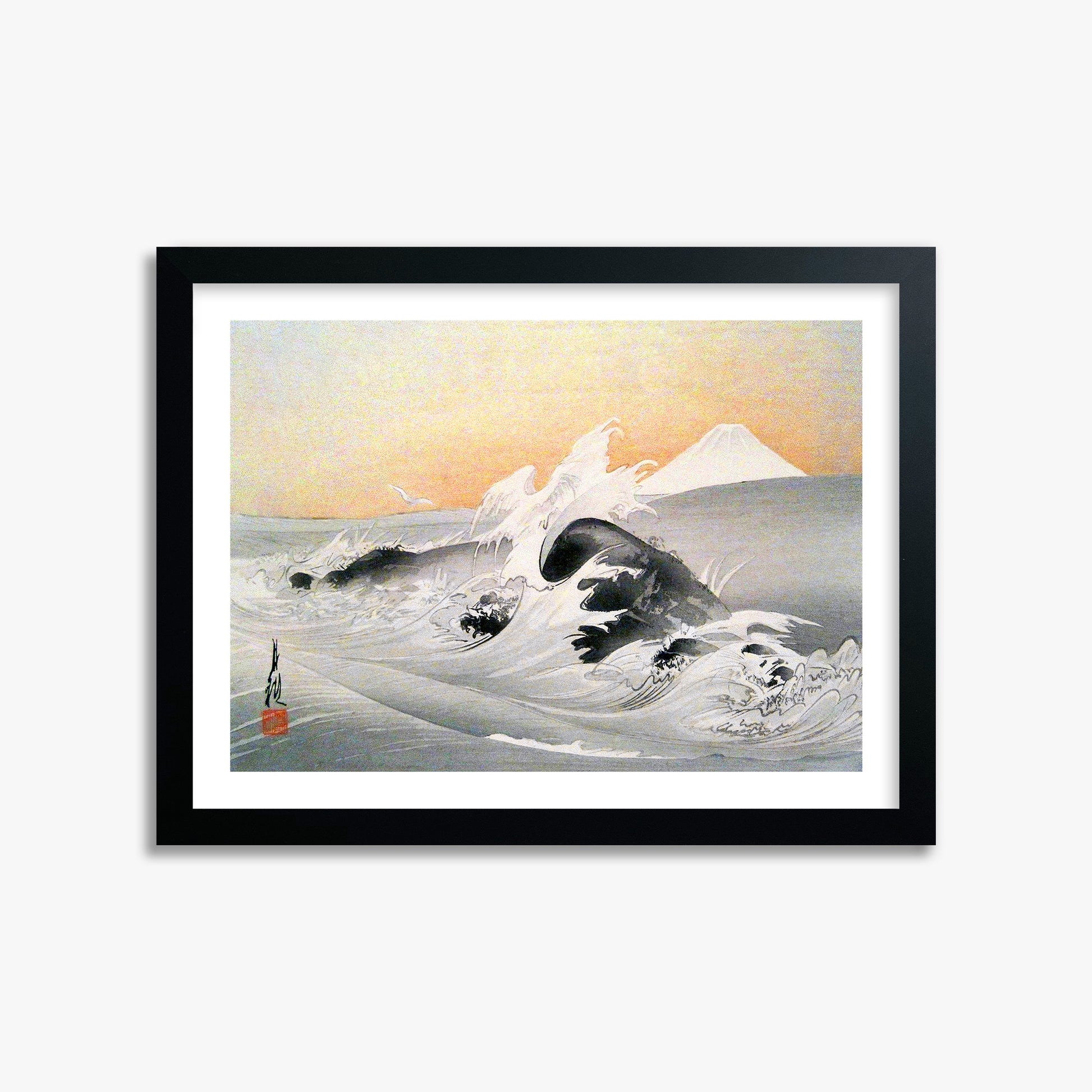 Ogata Gekko: Fuji Seen From The Sea, 30x40cm Framed Art Reproduction With Black Frame