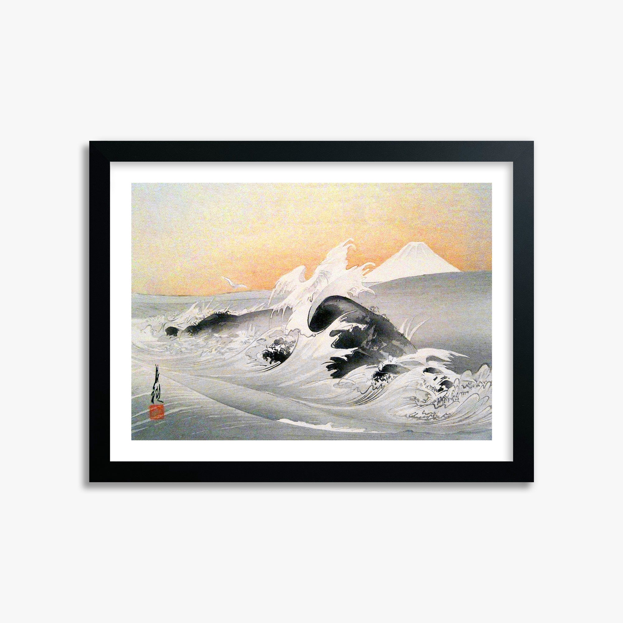 Ogata Gekko: Fuji Seen From The Sea, 30x40cm Framed Art Reproduction With Black Frame