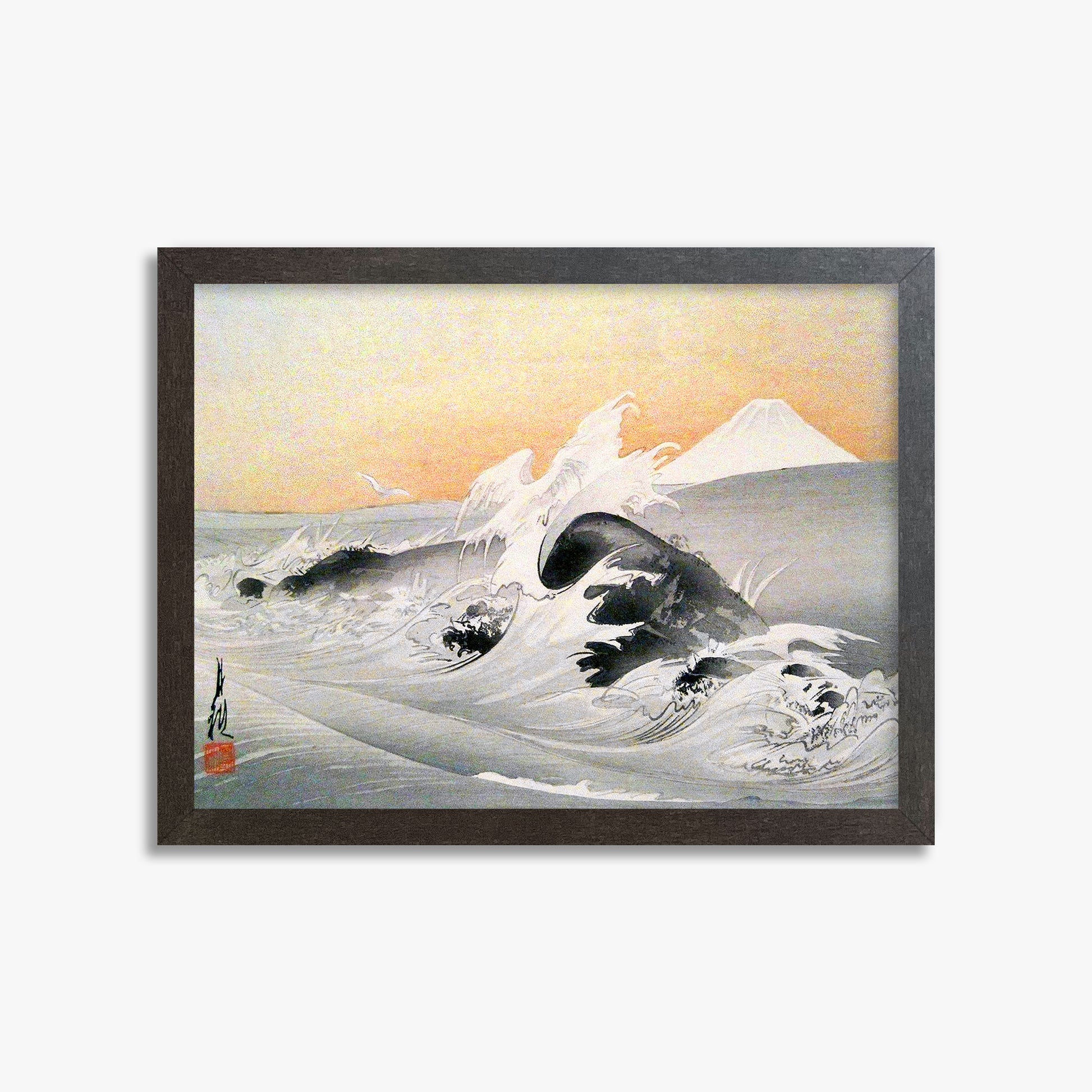 Ogata Gekko: Fuji Seen From The Sea, 30x40cm Framed Art Reproduction With Espresso Frame