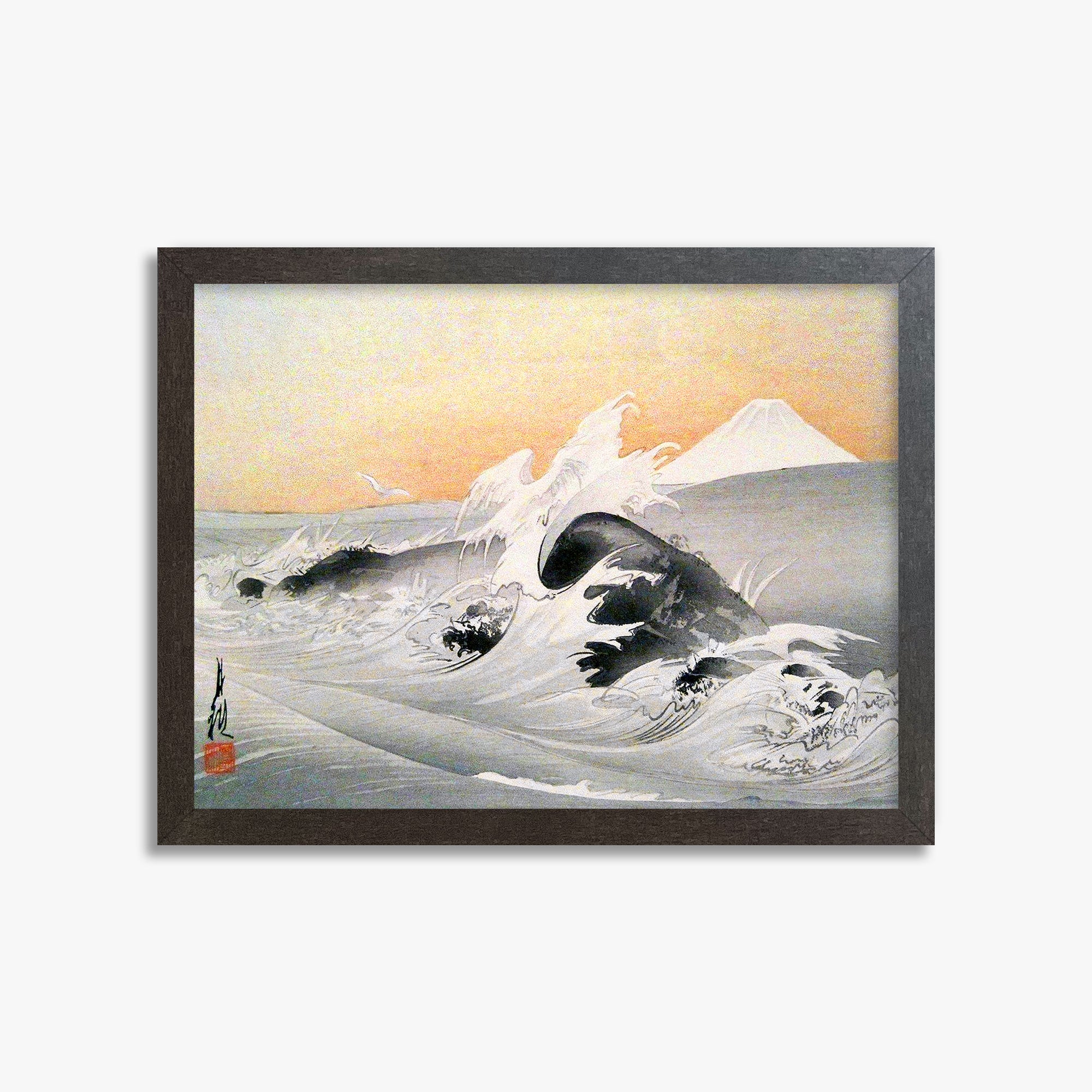 Ogata Gekko: Fuji Seen From The Sea, 30x40cm Framed Art Reproduction With Espresso Frame