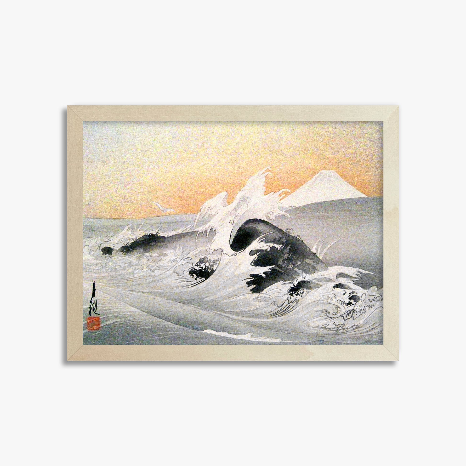 Ogata Gekko: Fuji Seen From The Sea, 30x40cm Framed Art Reproduction With Lime Wood Frame