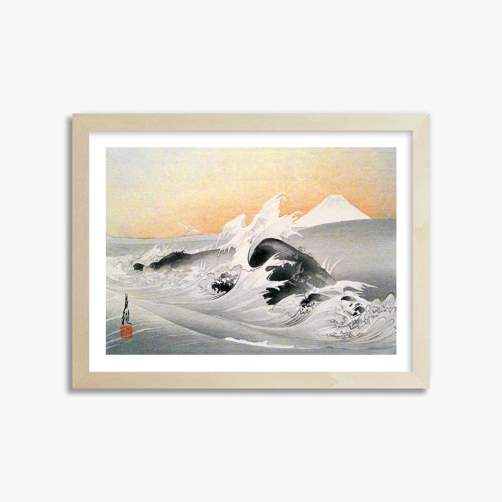 Ogata Gekko: Fuji Seen From The Sea, 30x40cm Framed Art Reproduction With Lime Wood Frame