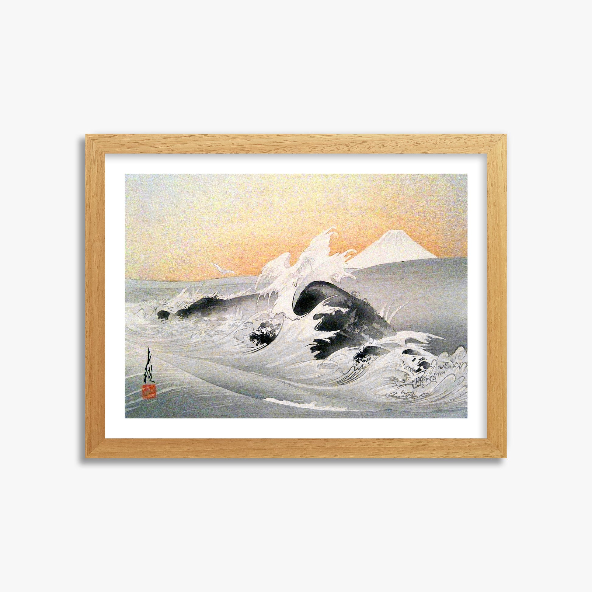 Ogata Gekko: Fuji Seen From The Sea, 30x40cm Framed Art Reproduction With Oak Frame