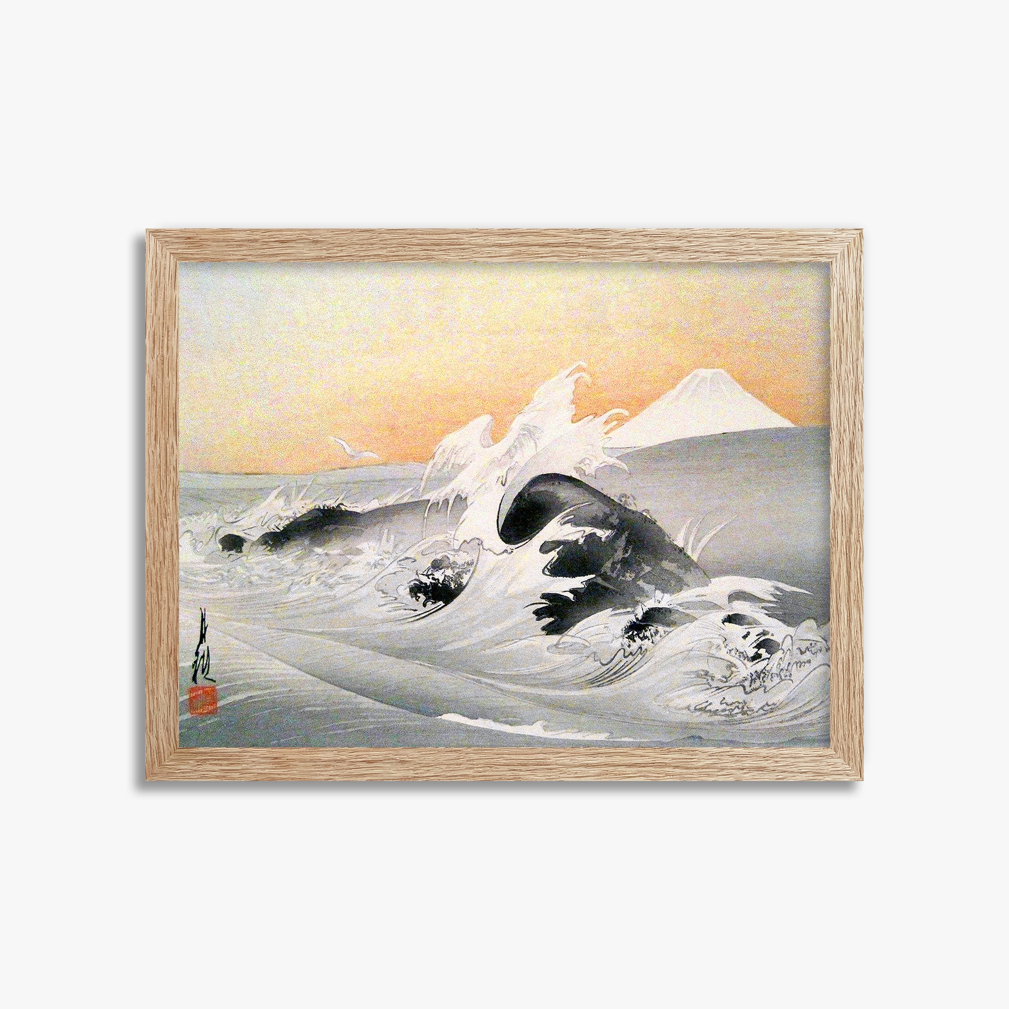 Ogata Gekko: Fuji Seen From The Sea, 30x40cm Framed Art Reproduction With Raw Oak Frame