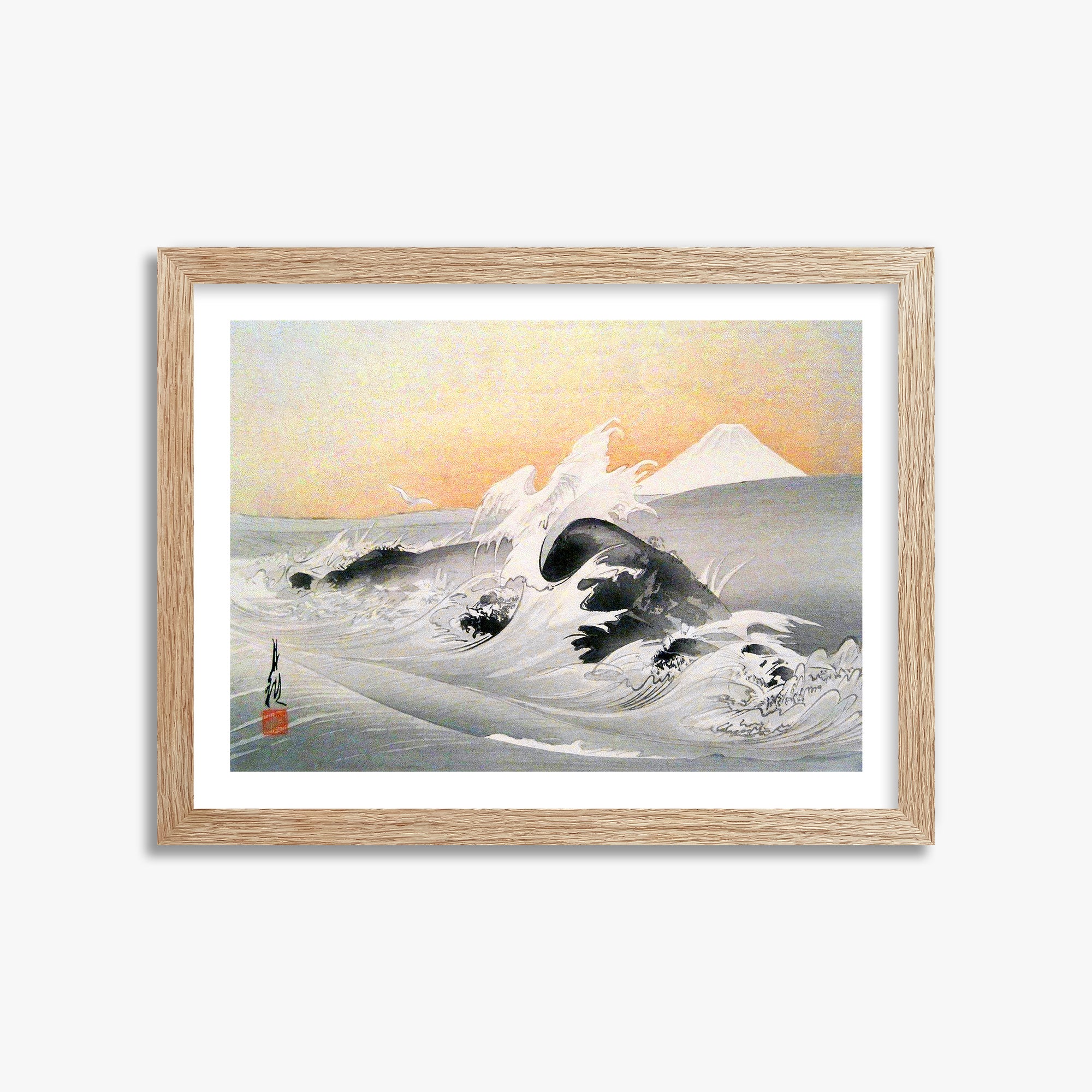 Ogata Gekko: Fuji Seen From The Sea, 30x40cm Framed Art Reproduction With Raw Oak Frame
