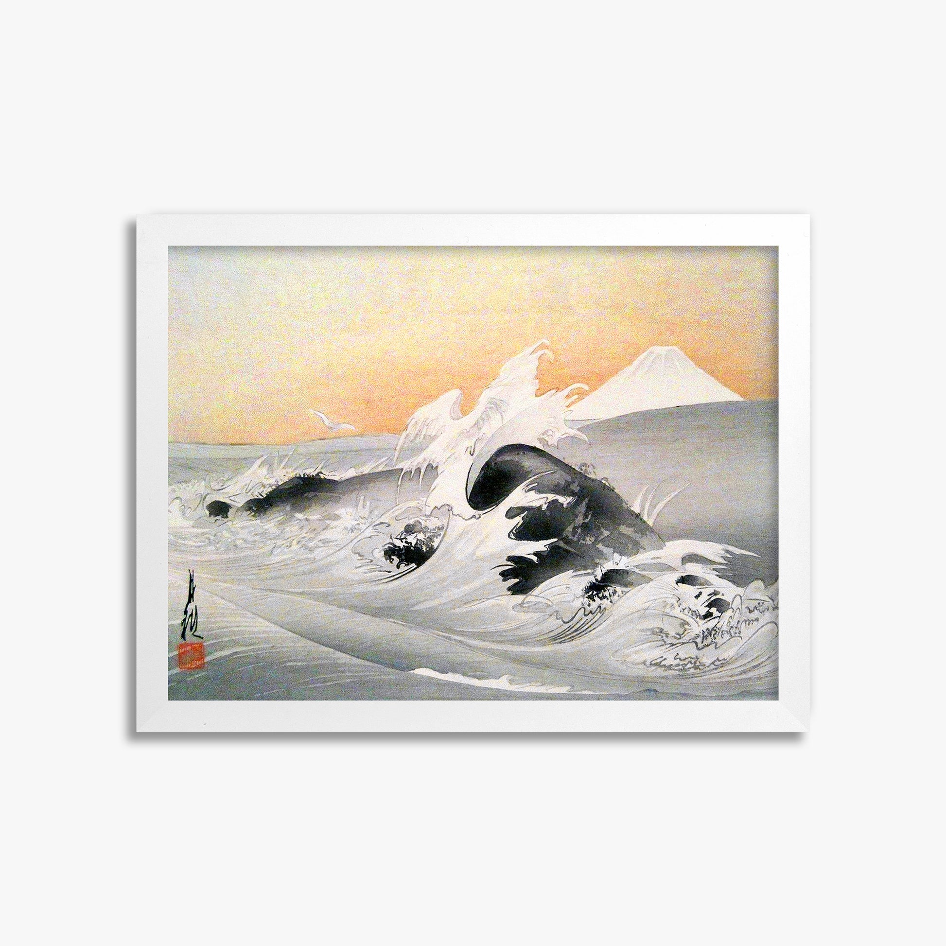 Ogata Gekko: Fuji Seen From The Sea, 30x40cm Framed Art Reproduction With White Frame