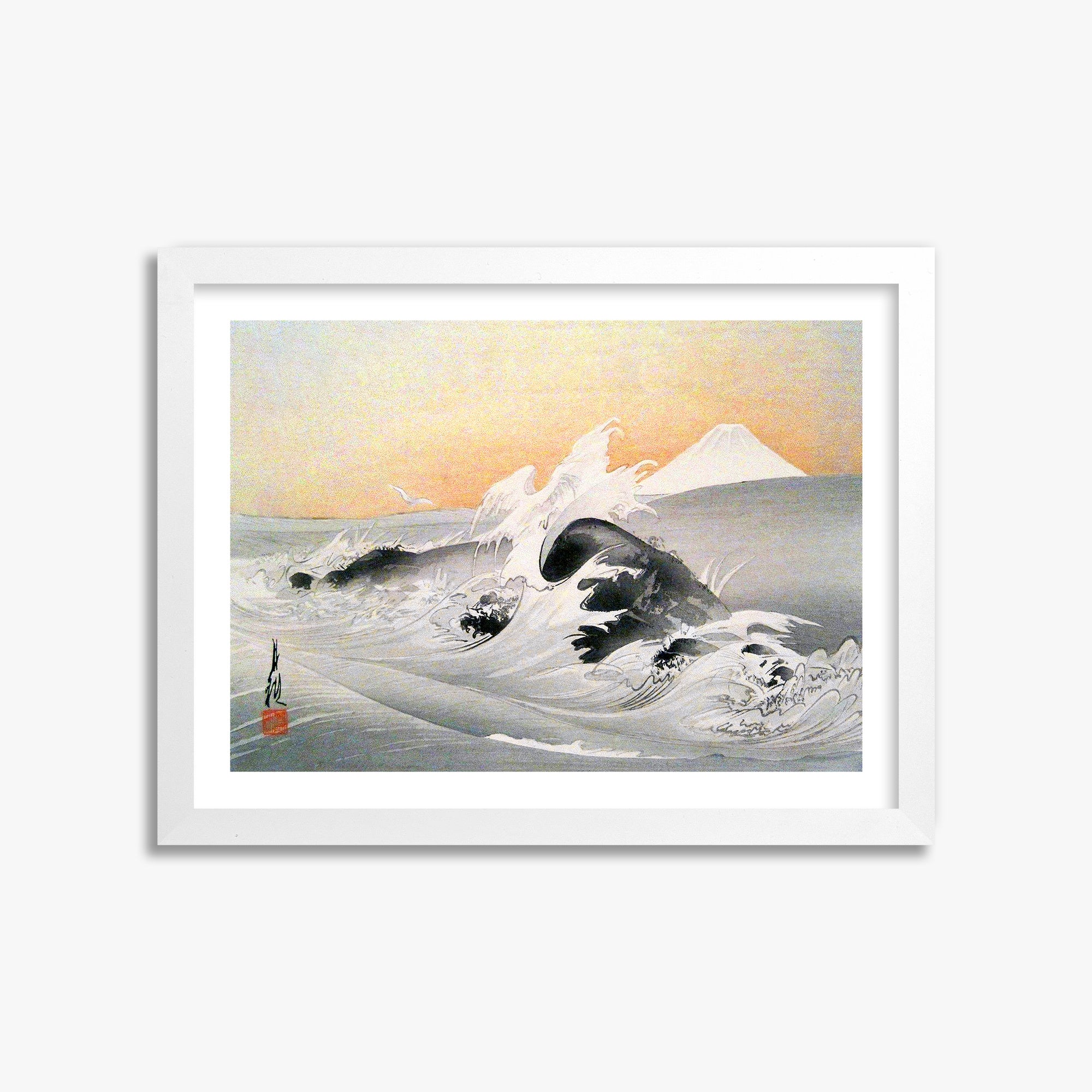 Ogata Gekko: Fuji Seen From The Sea, 30x40cm Framed Art Reproduction With White Frame