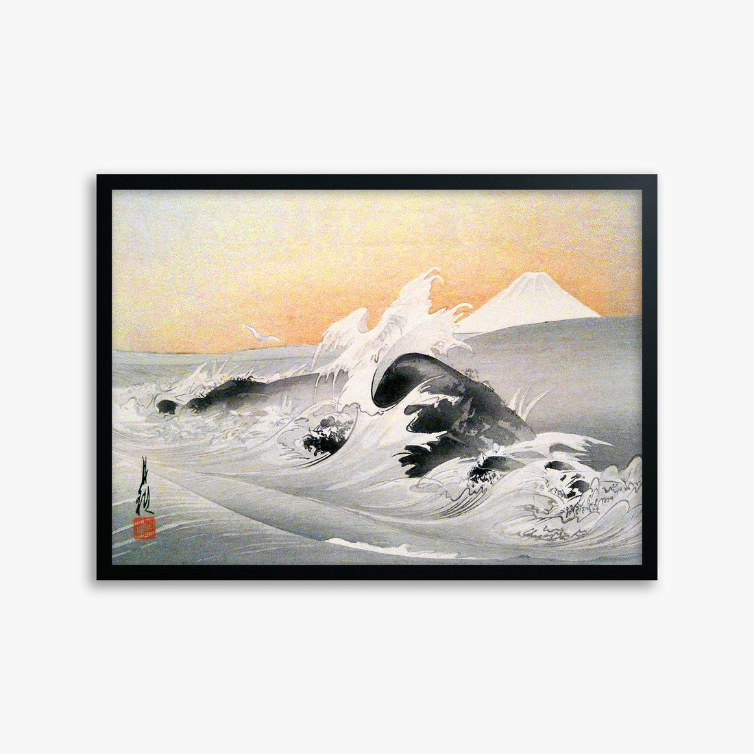 Ogata Gekko: Fuji Seen From The Sea, 50x70cm Framed Art Reproduction With Black Frame