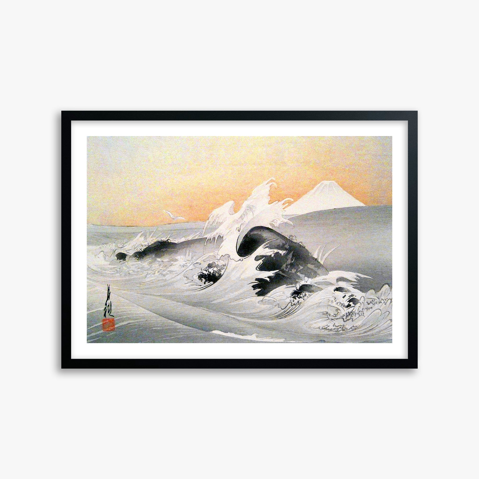 Ogata Gekko: Fuji Seen From The Sea, 50x70cm Framed Art Reproduction With Black Frame
