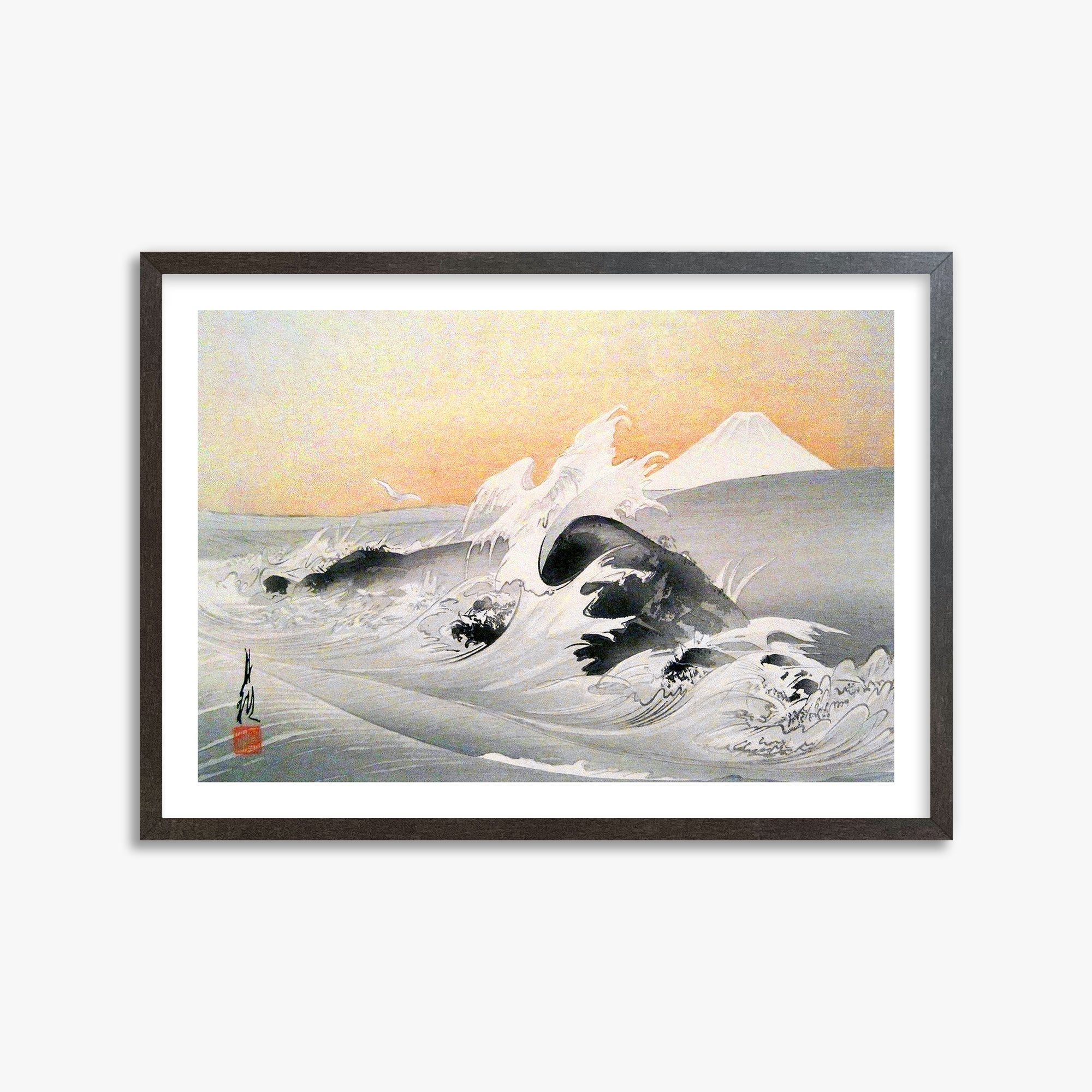Ogata Gekko: Fuji Seen From The Sea, 50x70cm Framed Art Reproduction With Espresso Frame